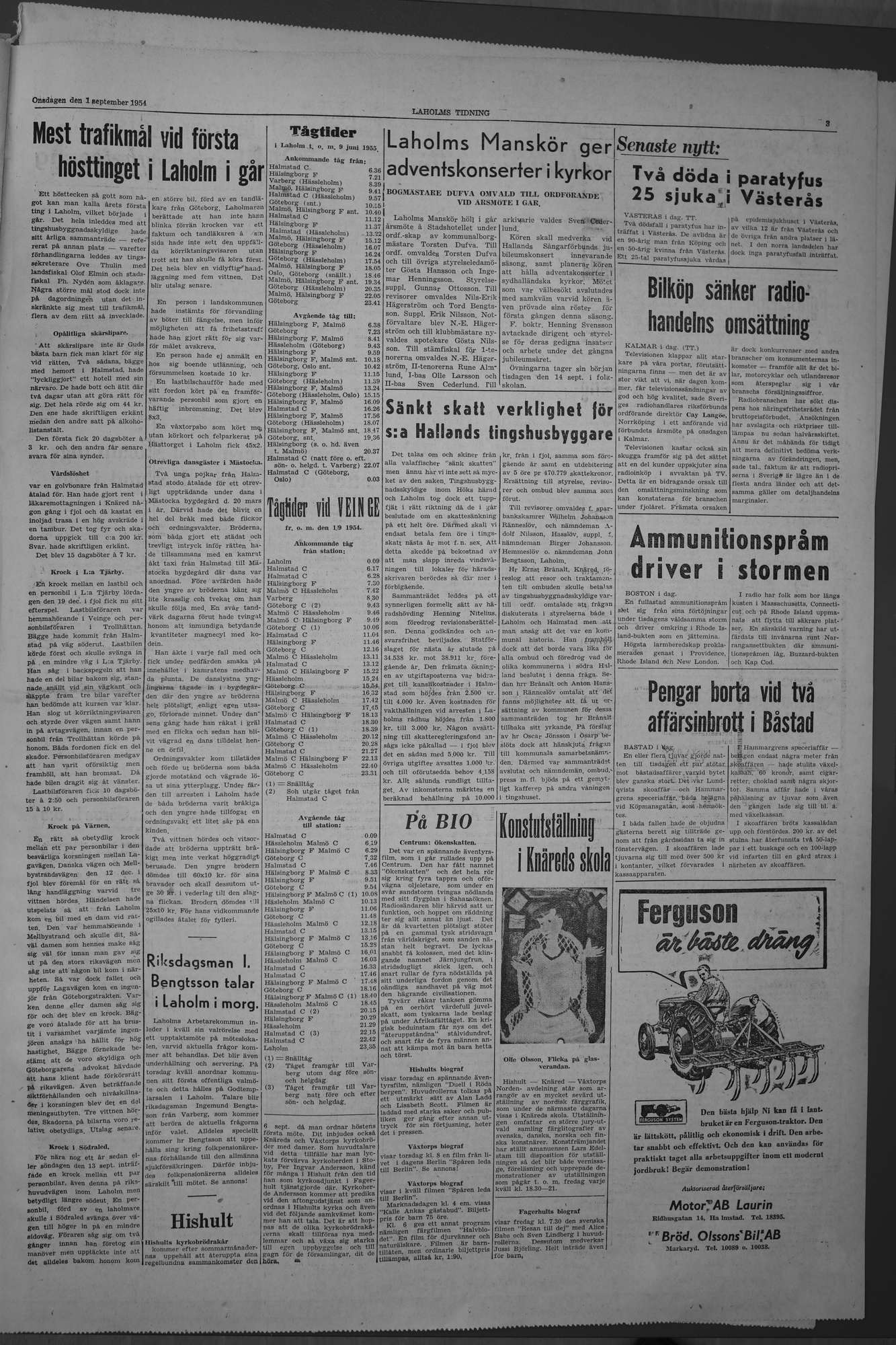 Laholms Tidning Onsdag 1 september 1954, sida 3