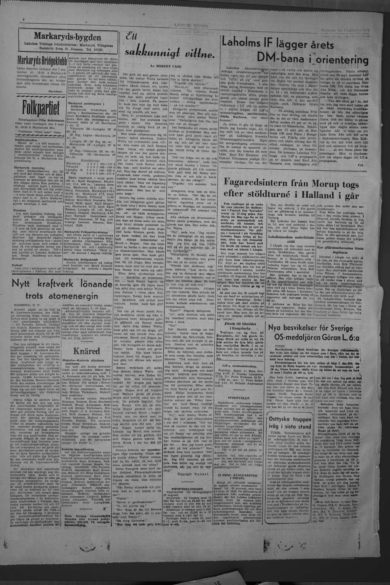Laholms Tidning Onsdag 1 september 1954, sida 4