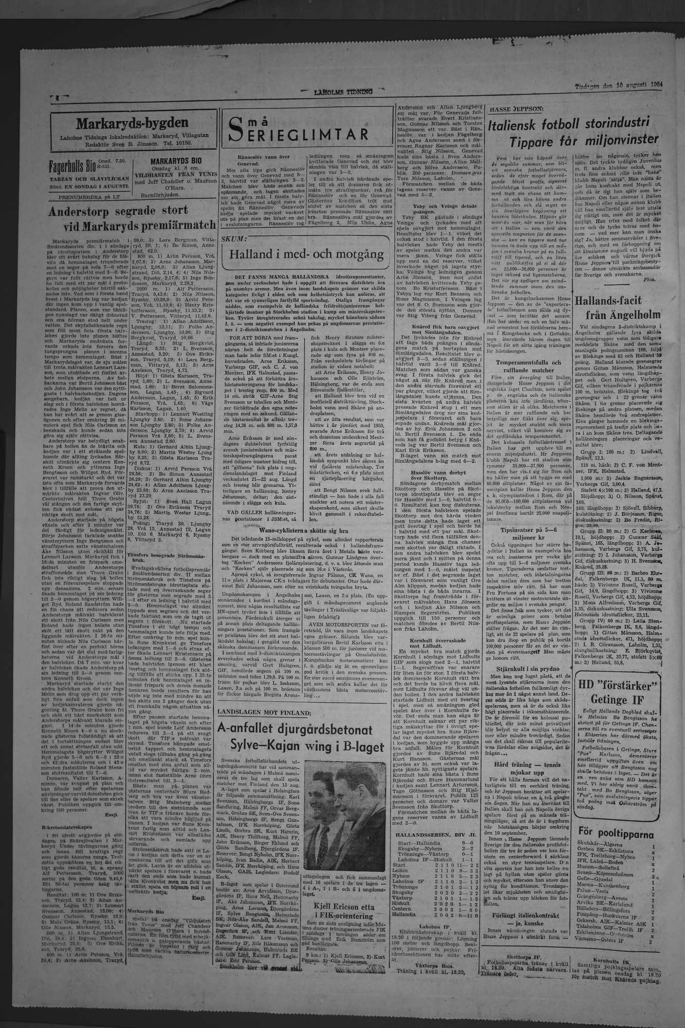 Laholms Tidning Tisdag 10 augusti 1954, sida 4