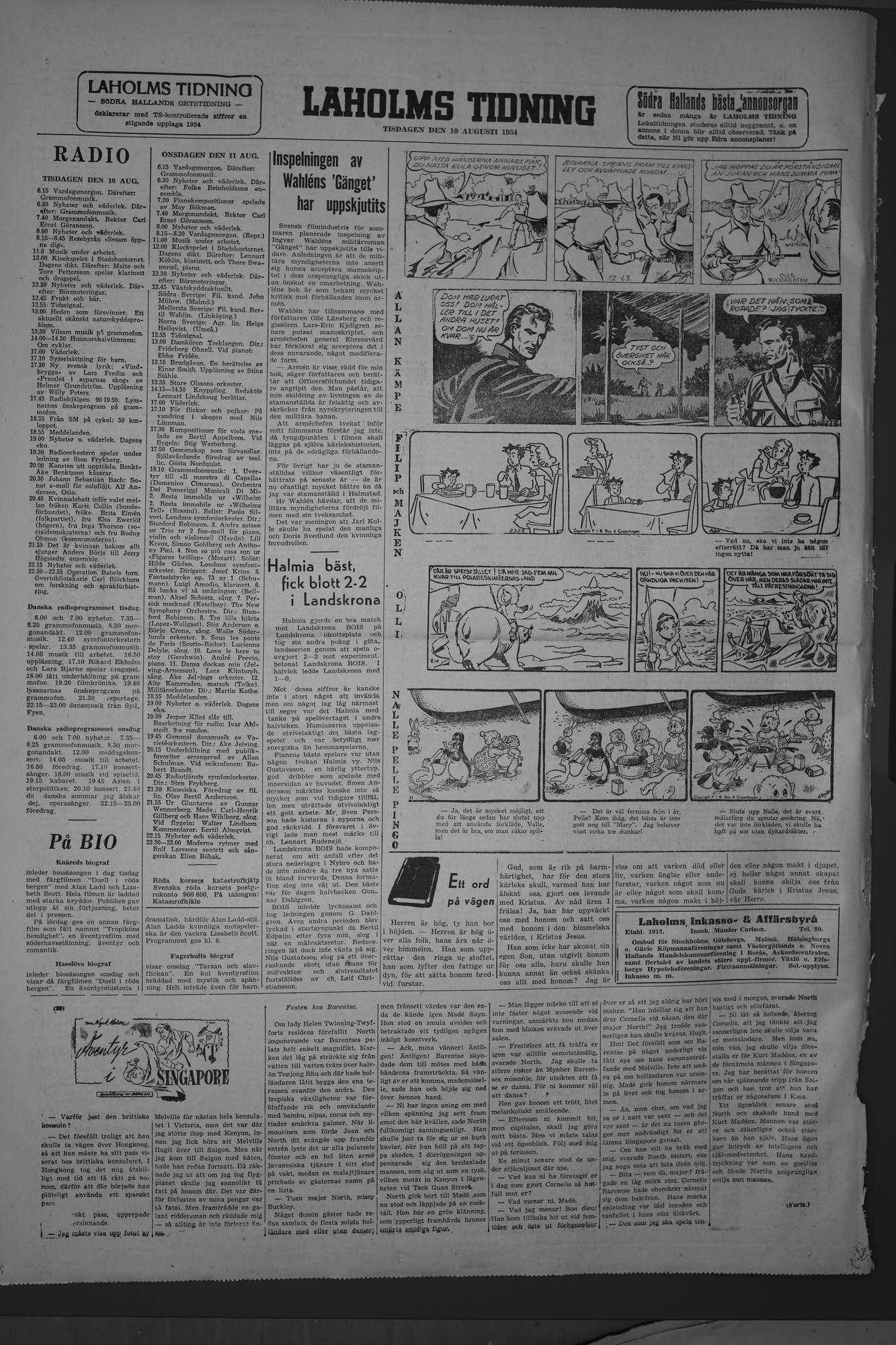 Laholms Tidning Tisdag 10 augusti 1954, sida 6