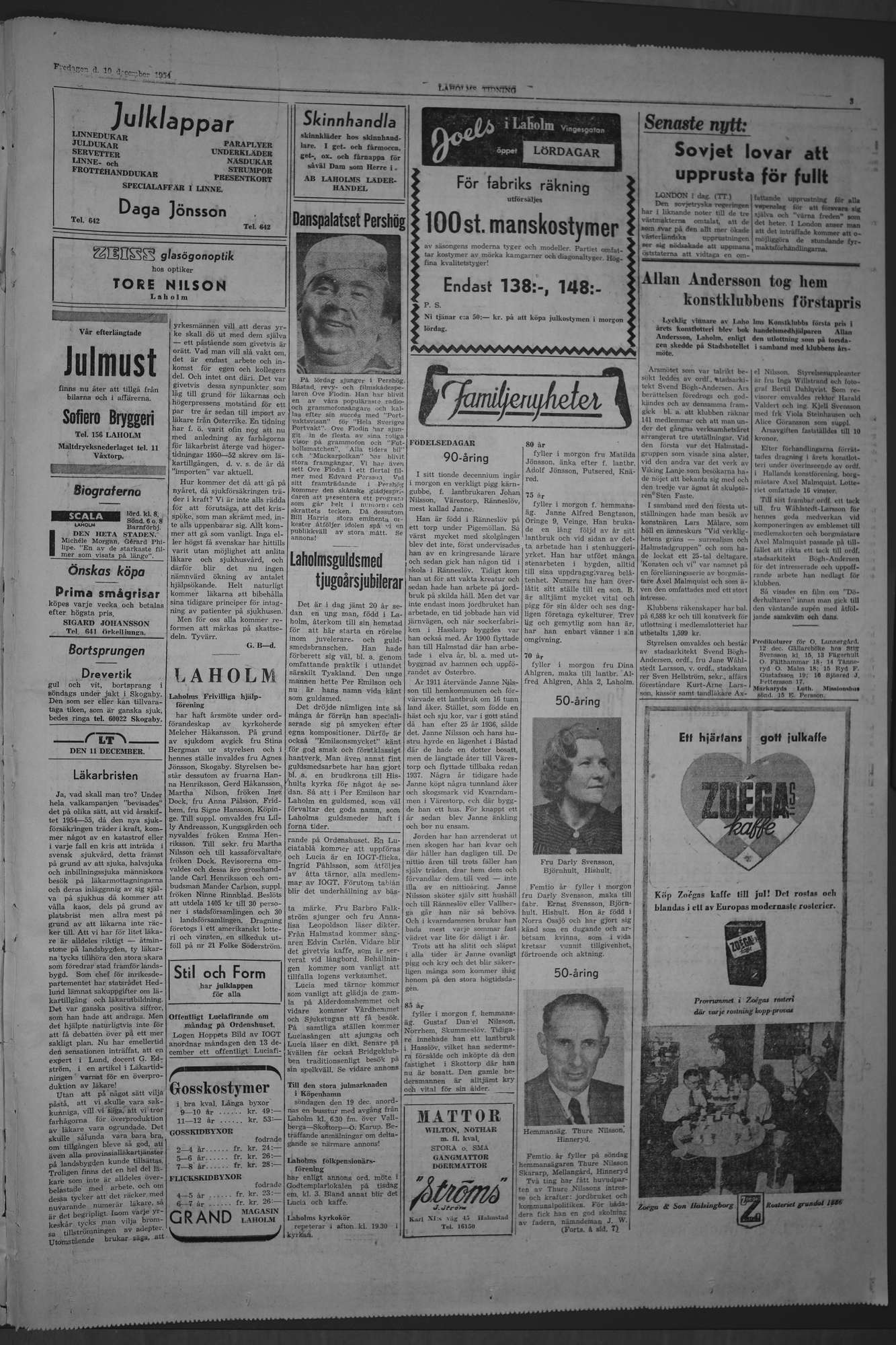 Laholms Tidning Fredag 10 december 1954, sida 3