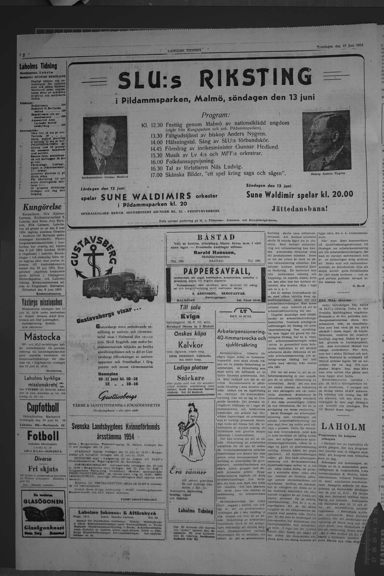 Laholms Tidning Torsdag 10 juni 1954, sida 2