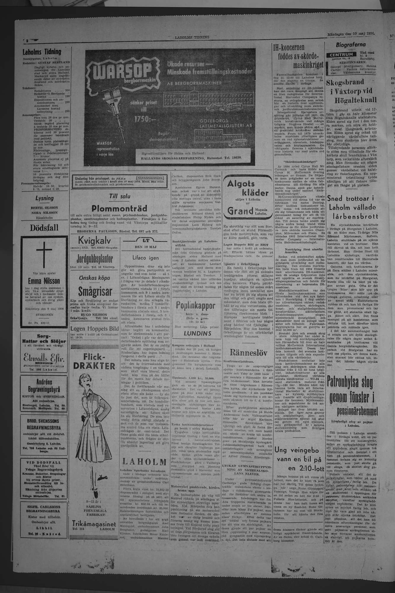 Laholms Tidning Måndag 10 maj 1954, sida 2