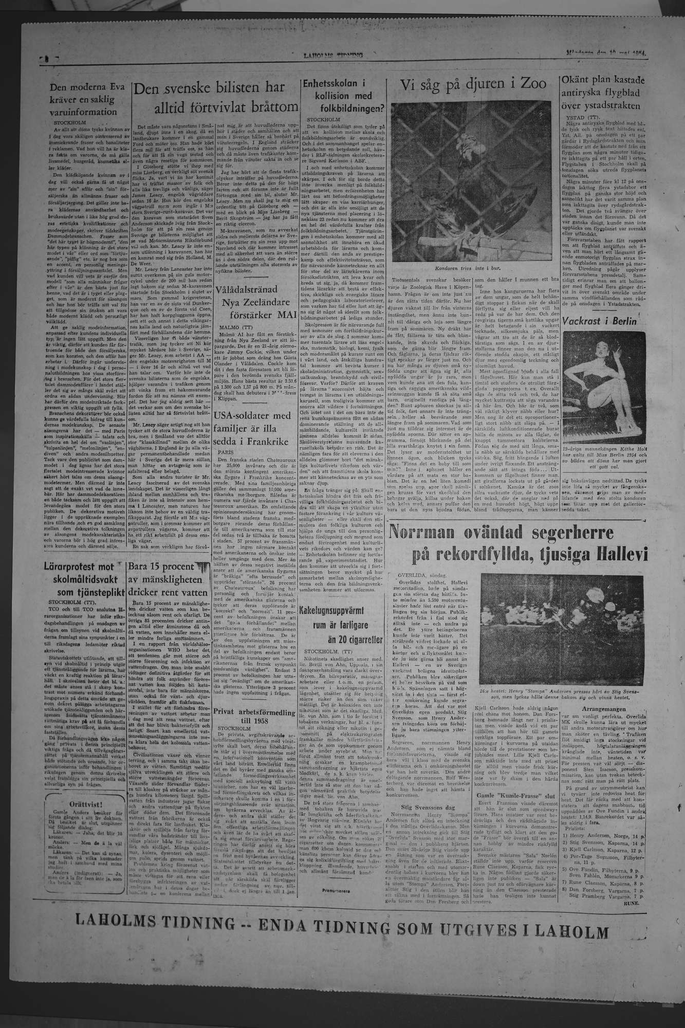 Laholms Tidning Måndag 10 maj 1954, sida 6