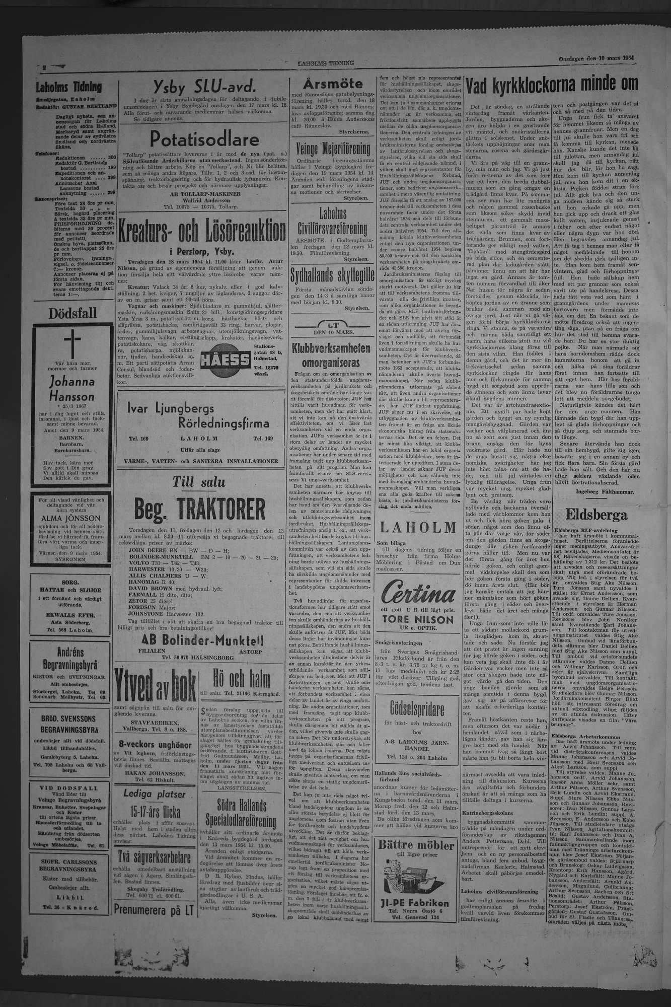 Laholms Tidning Onsdag 10 mars 1954, sida 2