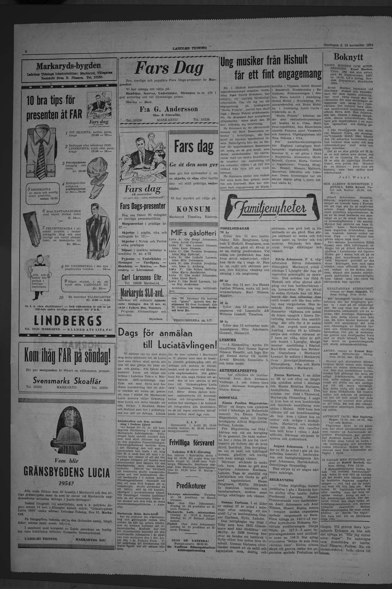 Laholms Tidning Onsdag 10 november 1954, sida 4