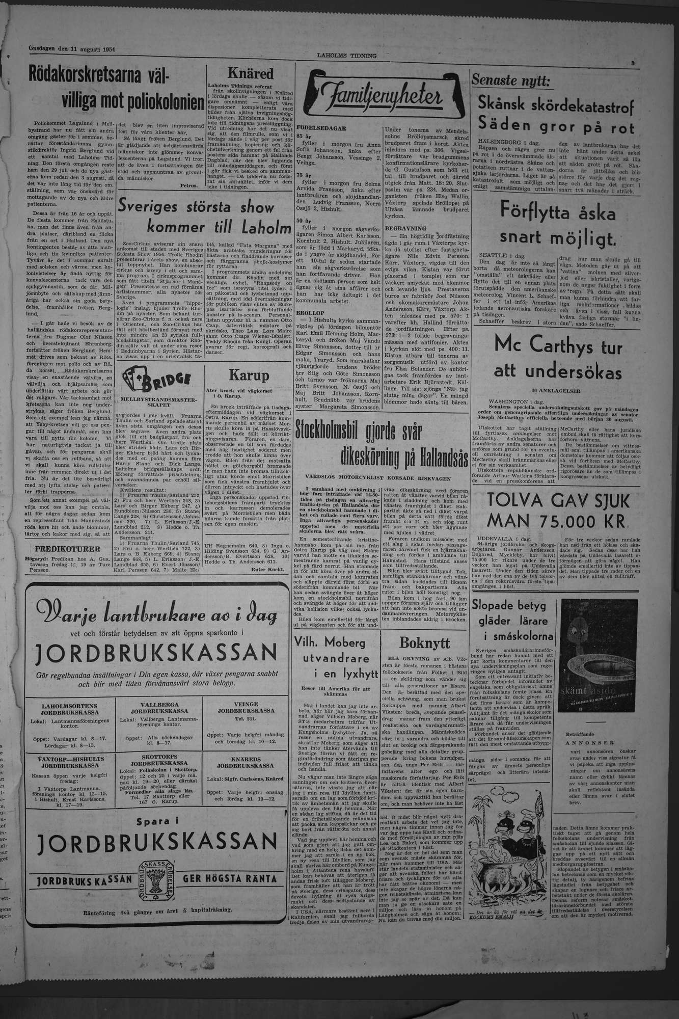 Laholms Tidning Onsdag 11 augusti 1954, sida 3