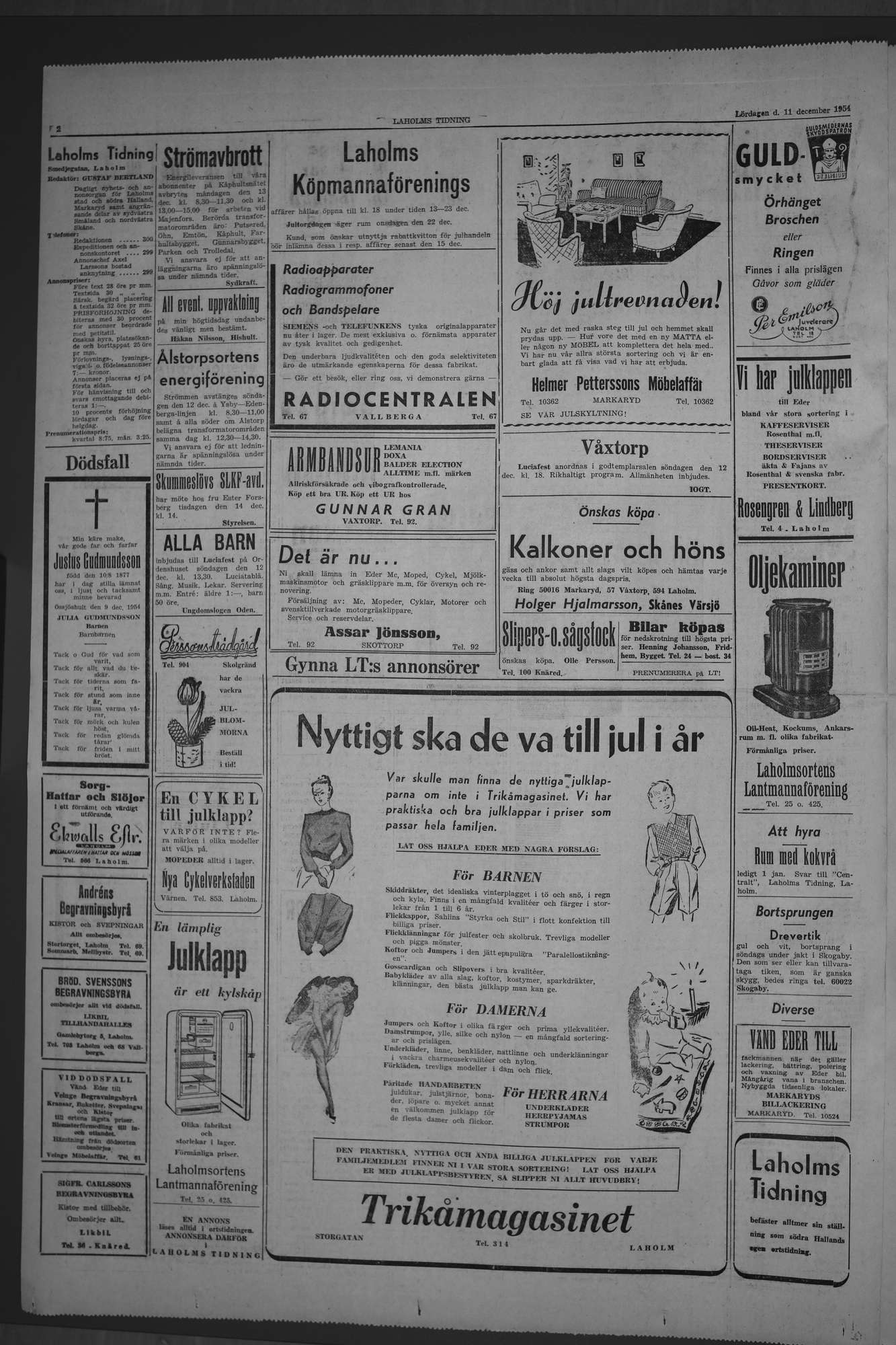 Laholms Tidning Lördag 11 december 1954, sida 2