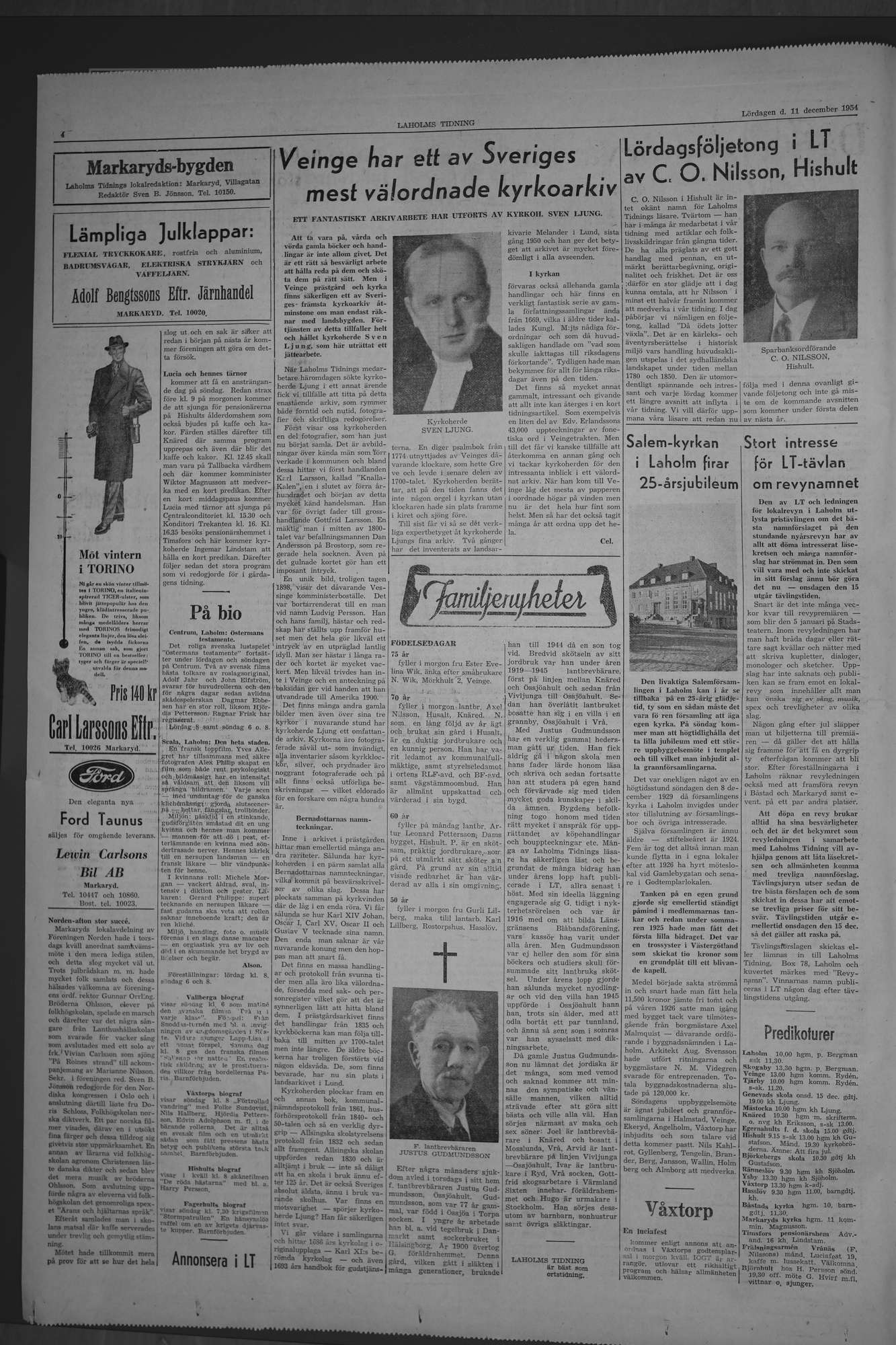 Laholms Tidning Lördag 11 december 1954, sida 4