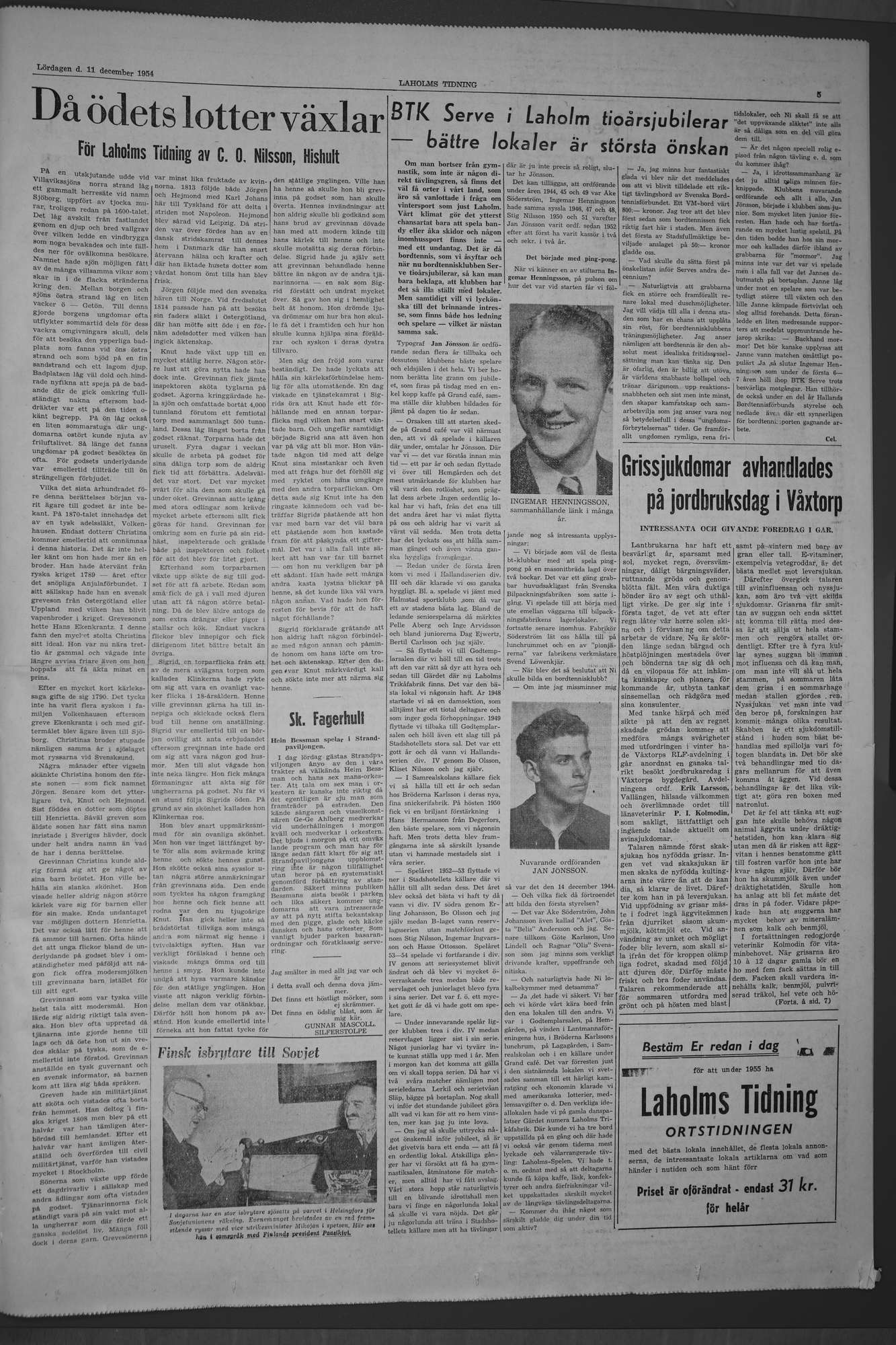 Laholms Tidning Lördag 11 december 1954, sida 5
