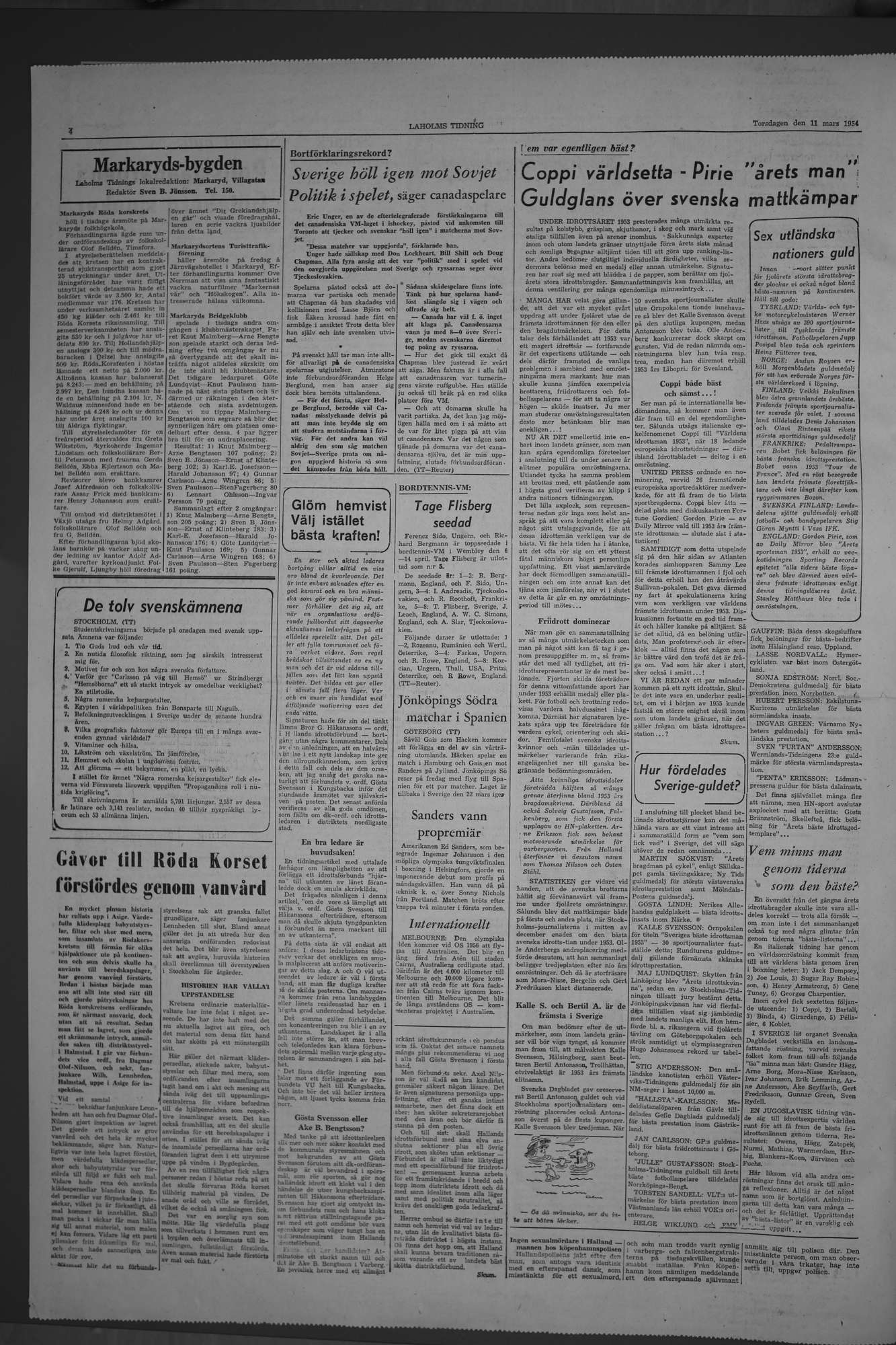 Laholms Tidning Torsdag 11 mars 1954, sida 4