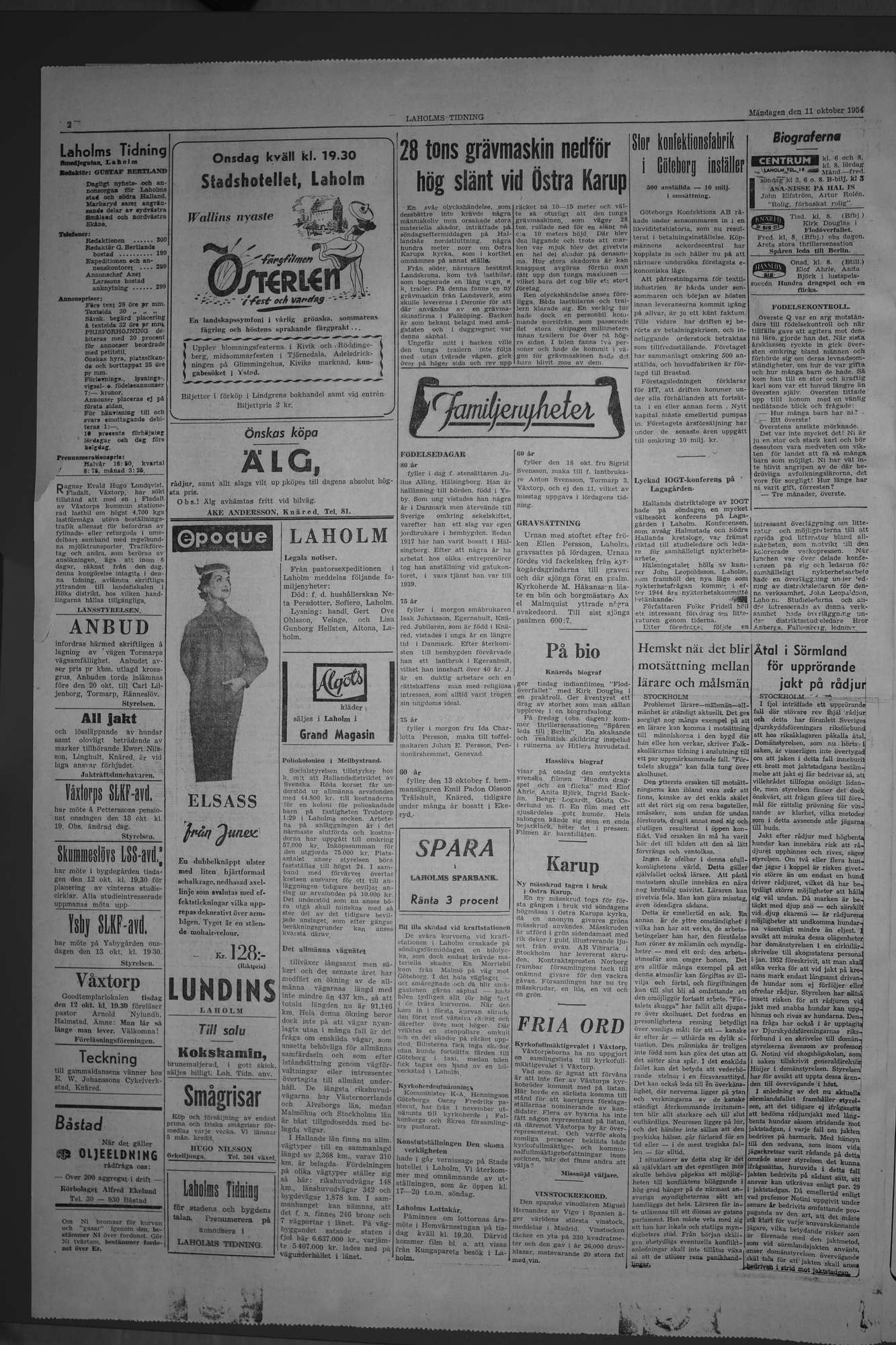 Laholms Tidning Måndag 11 oktober 1954, sida 2