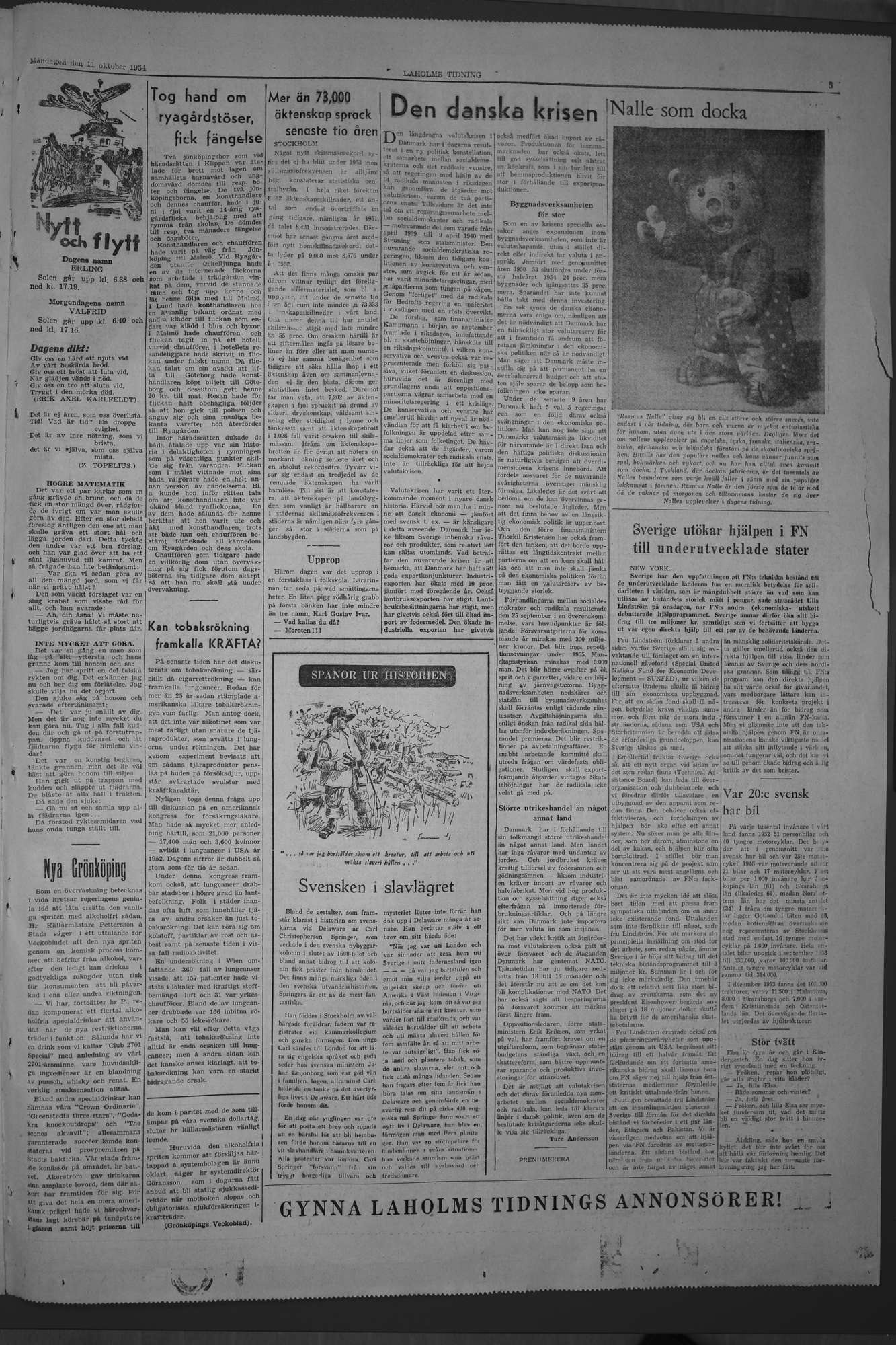 Laholms Tidning Måndag 11 oktober 1954, sida 5