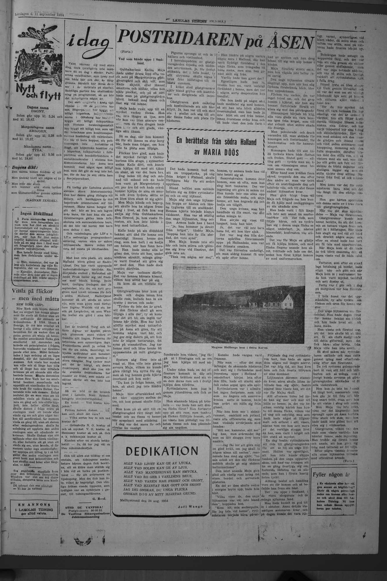 Laholms Tidning Lördag 11 september 1954, sida 7
