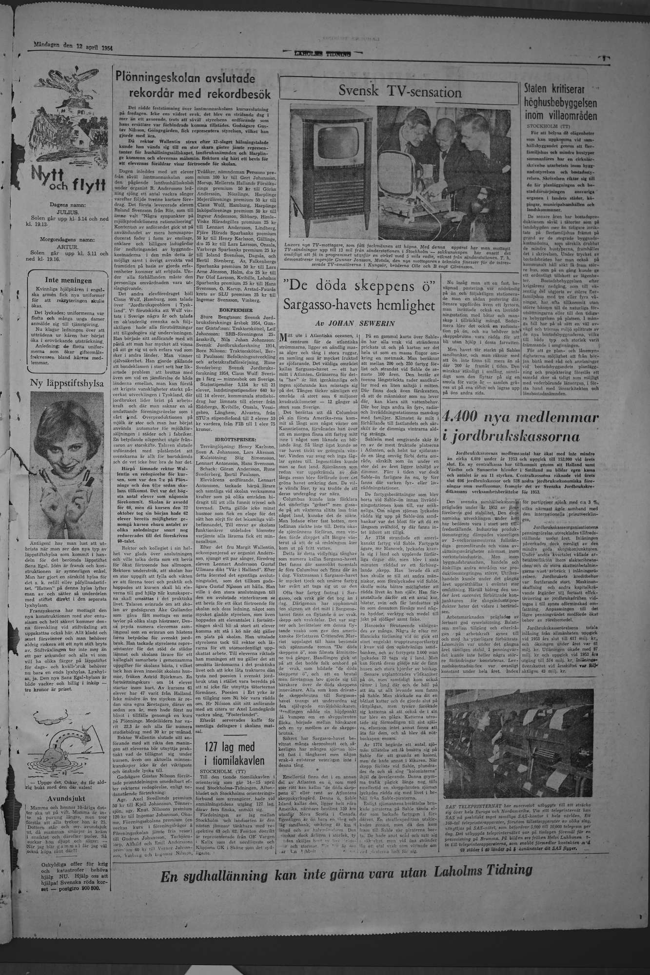 Laholms Tidning Måndag 12 april 1954, sida 7