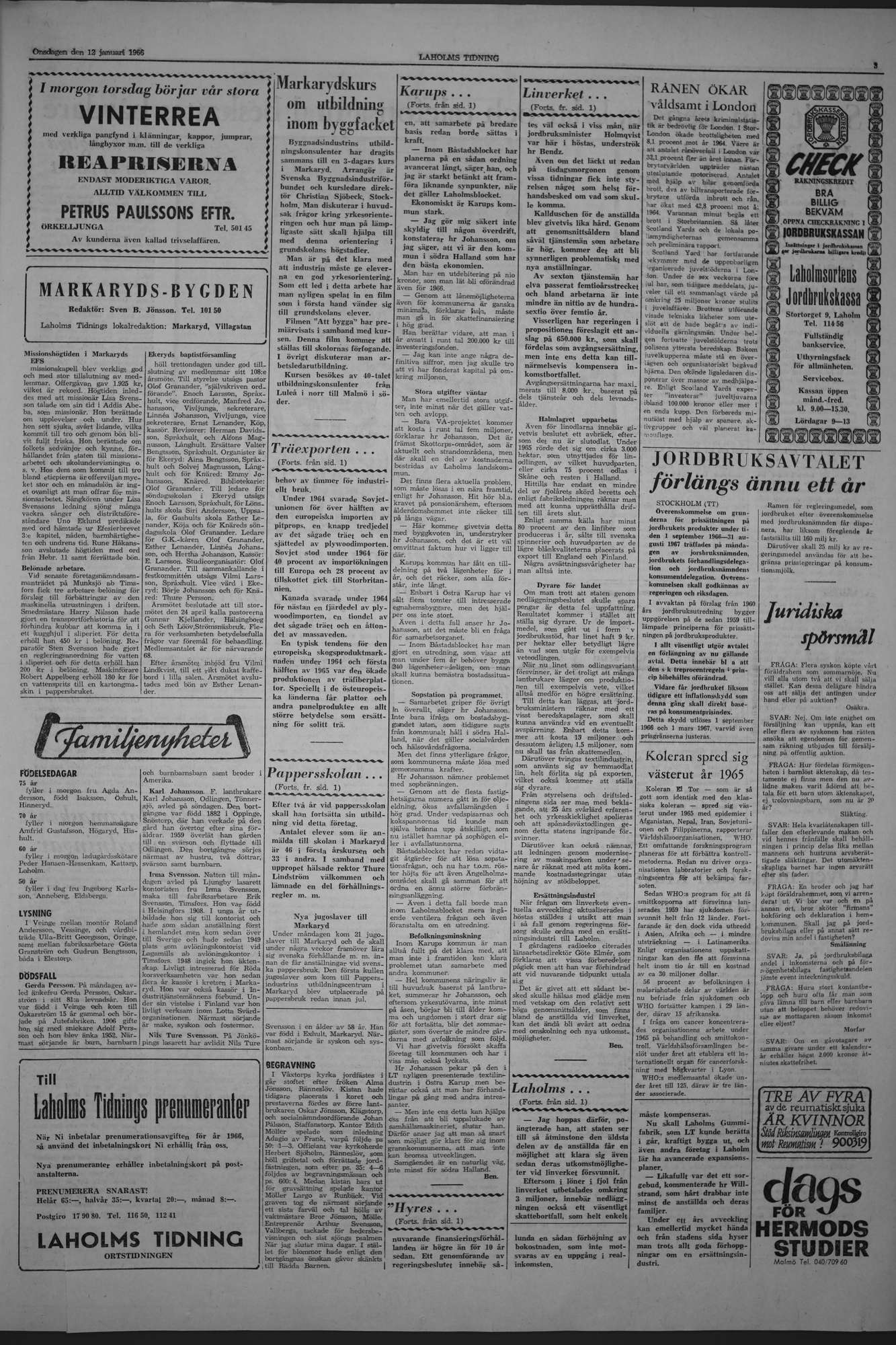 Laholms Tidning Onsdag 12 januari 1966, sida 3