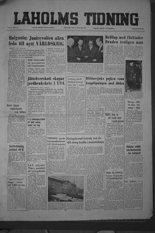Förstasidan, Tisdag 12 januari 1954