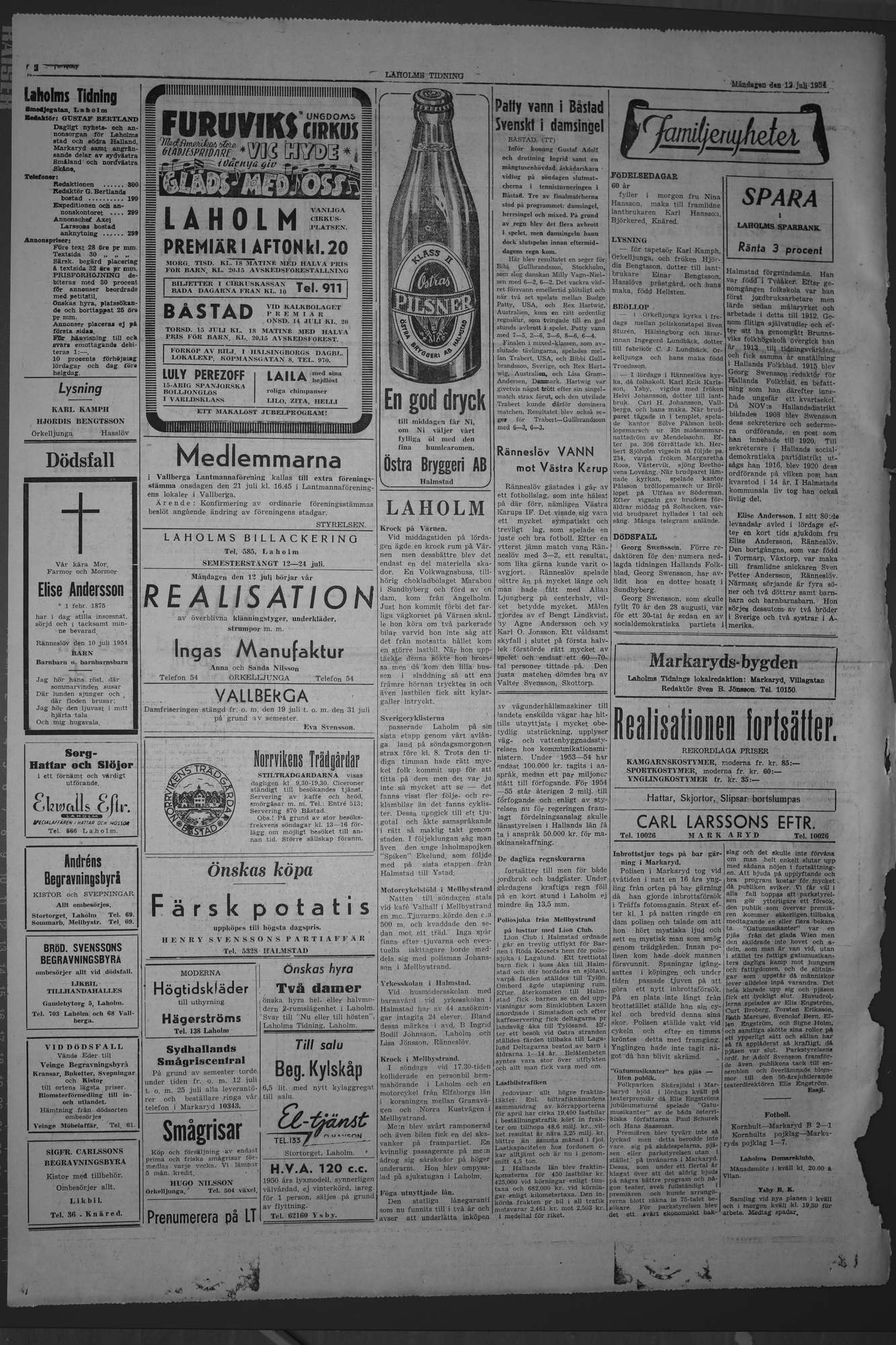 Laholms Tidning Måndag 12 juli 1954, sida 2