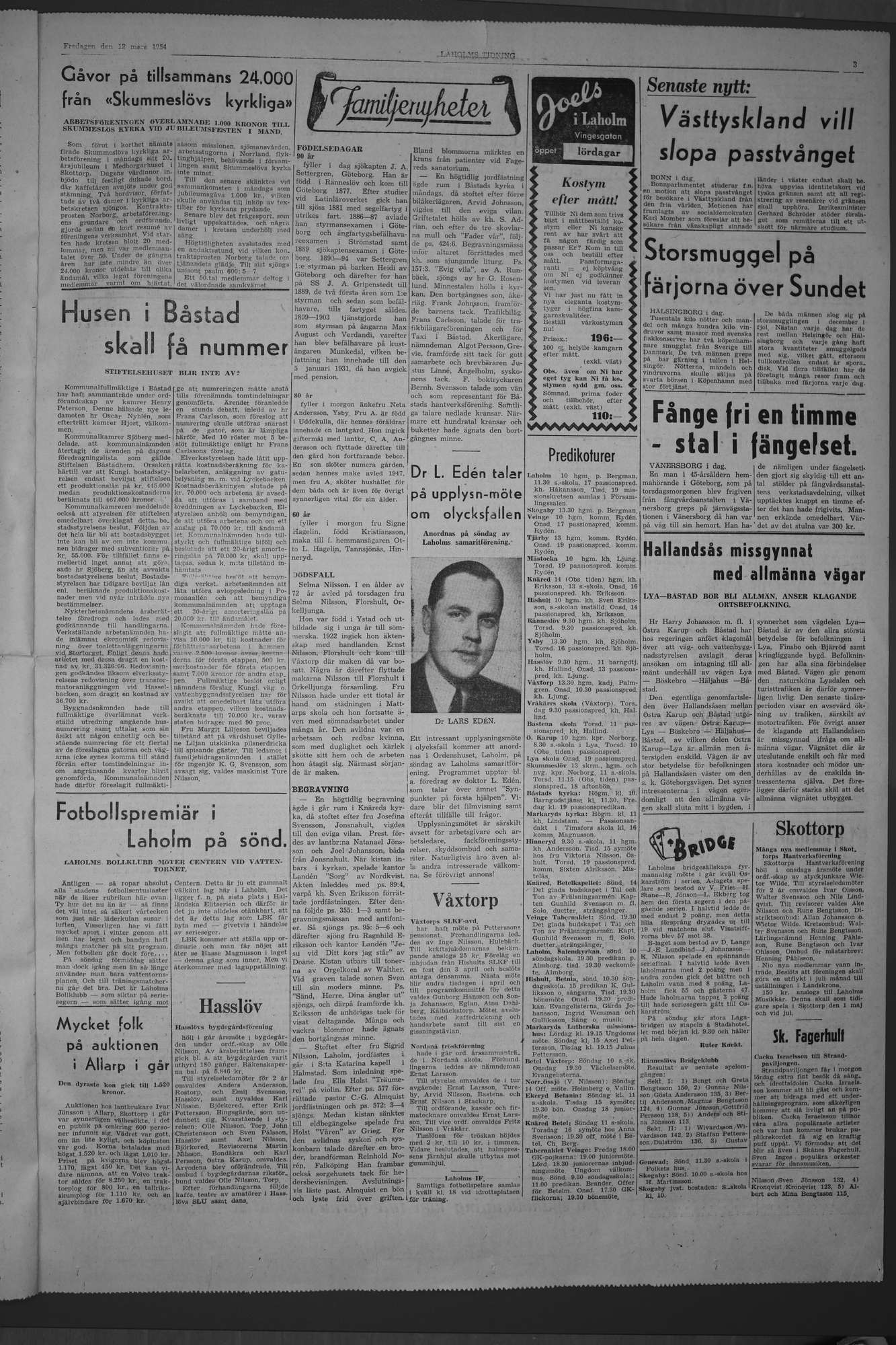 Laholms Tidning Fredag 12 mars 1954, sida 3