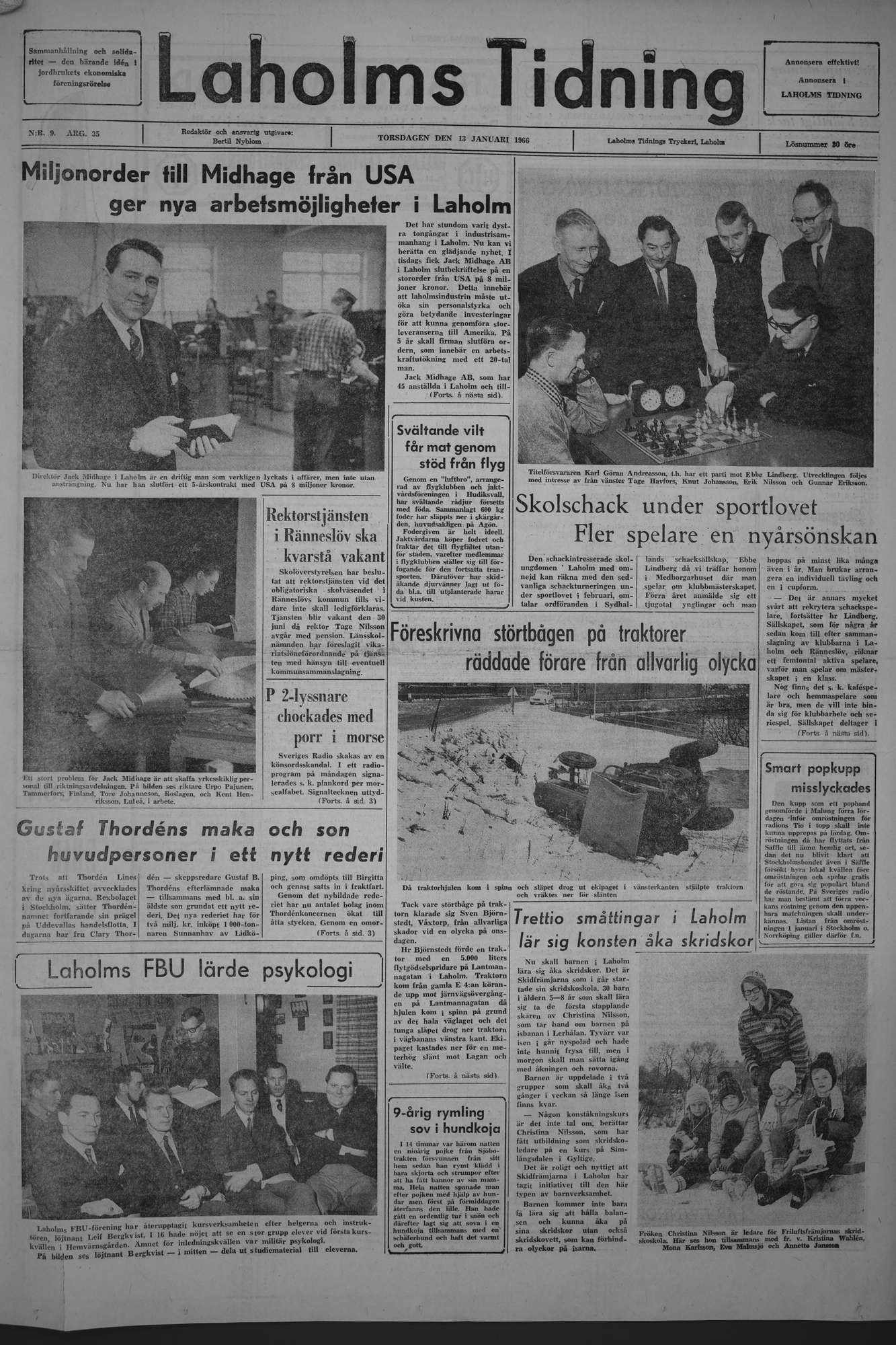 Laholms Tidning Torsdag 13 januari 1966, sida 1