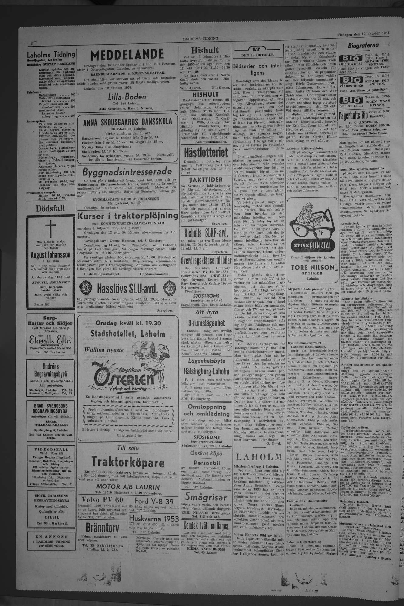 Laholms Tidning Tisdag 12 oktober 1954, sida 2