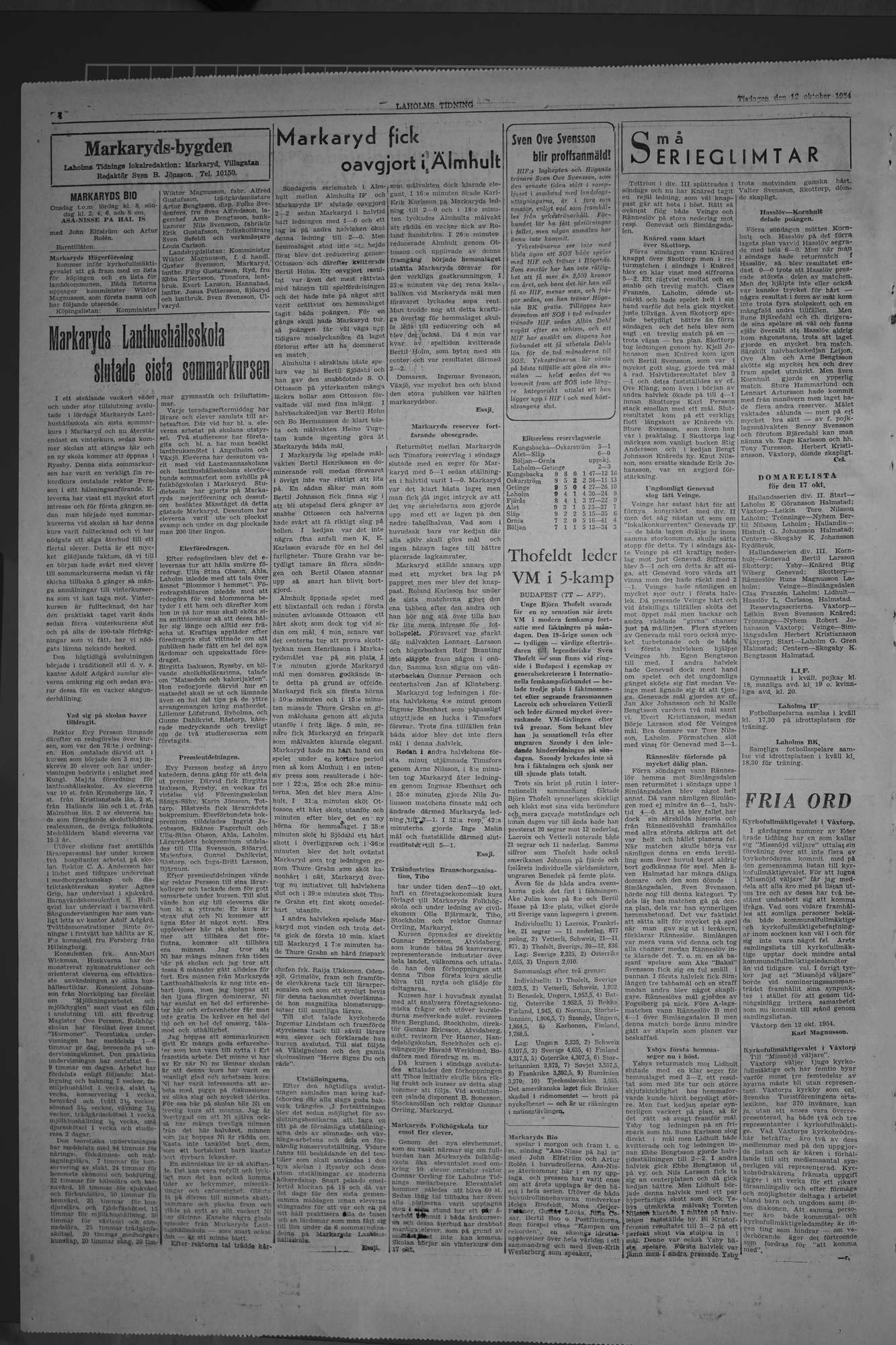 Laholms Tidning Tisdag 12 oktober 1954, sida 4