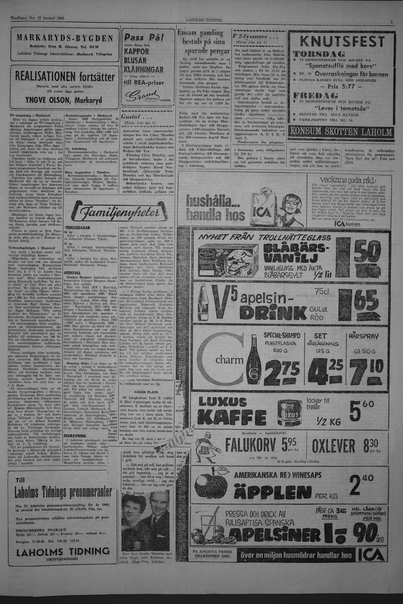 Laholms Tidning Torsdag 13 januari 1966, sida 3