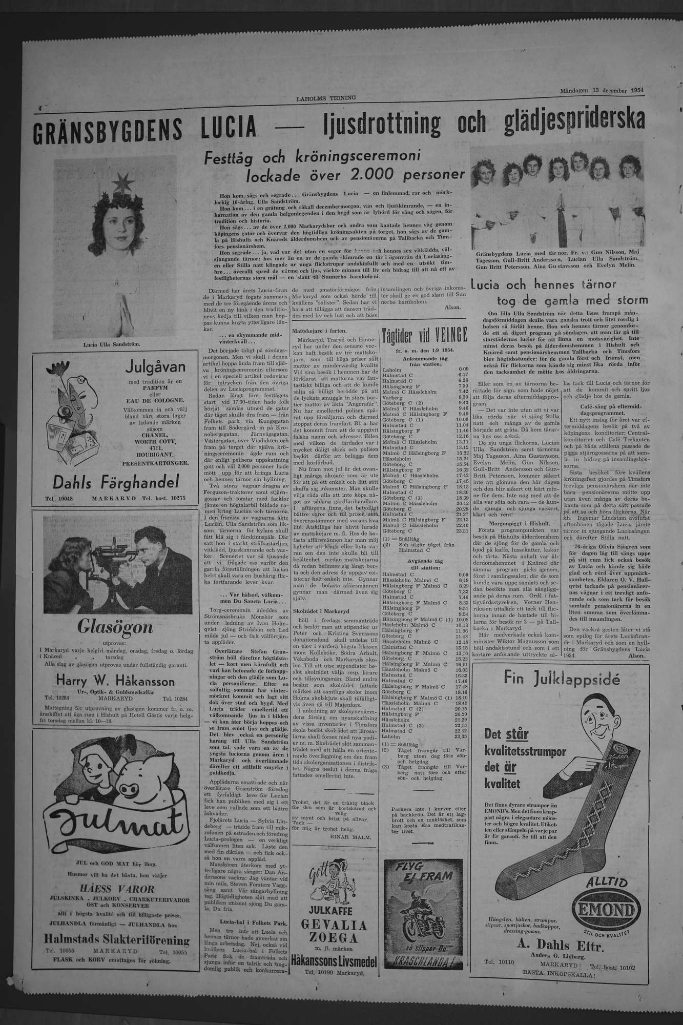 Laholms Tidning Måndag 13 december 1954, sida 4