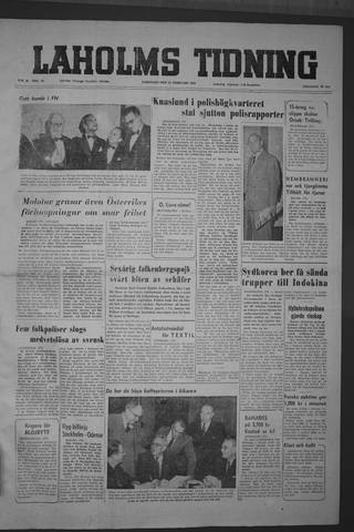 Förstasidan, Lördag 13 februari 1954