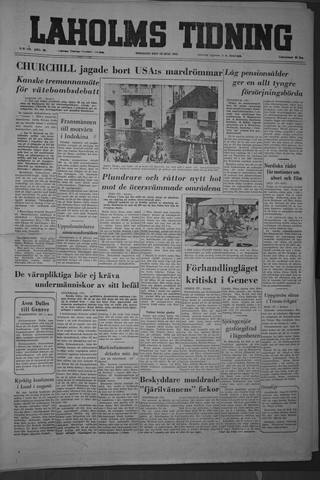 Förstasidan, Tisdag 13 juli 1954