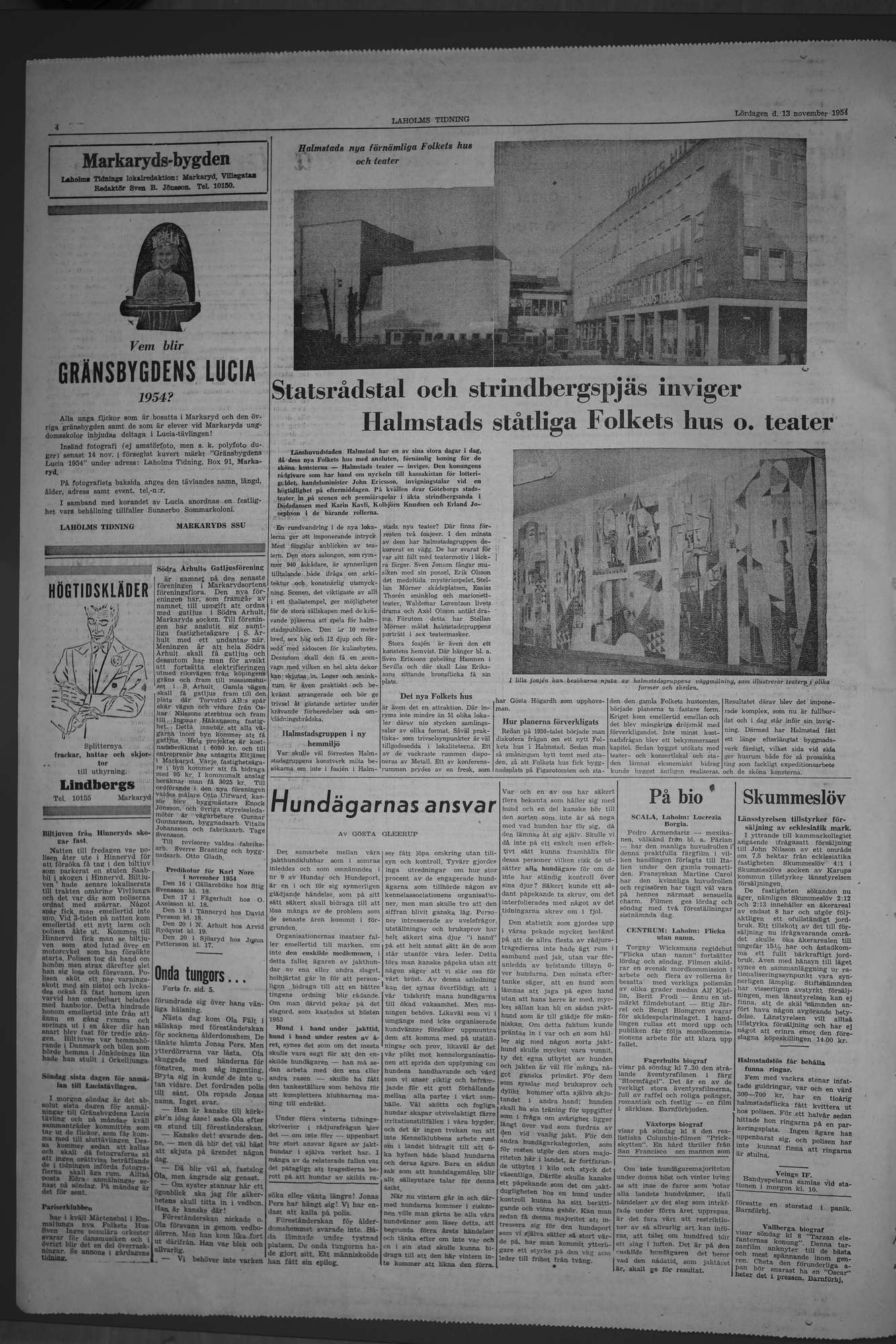 Laholms Tidning Lördag 13 november 1954, sida 4