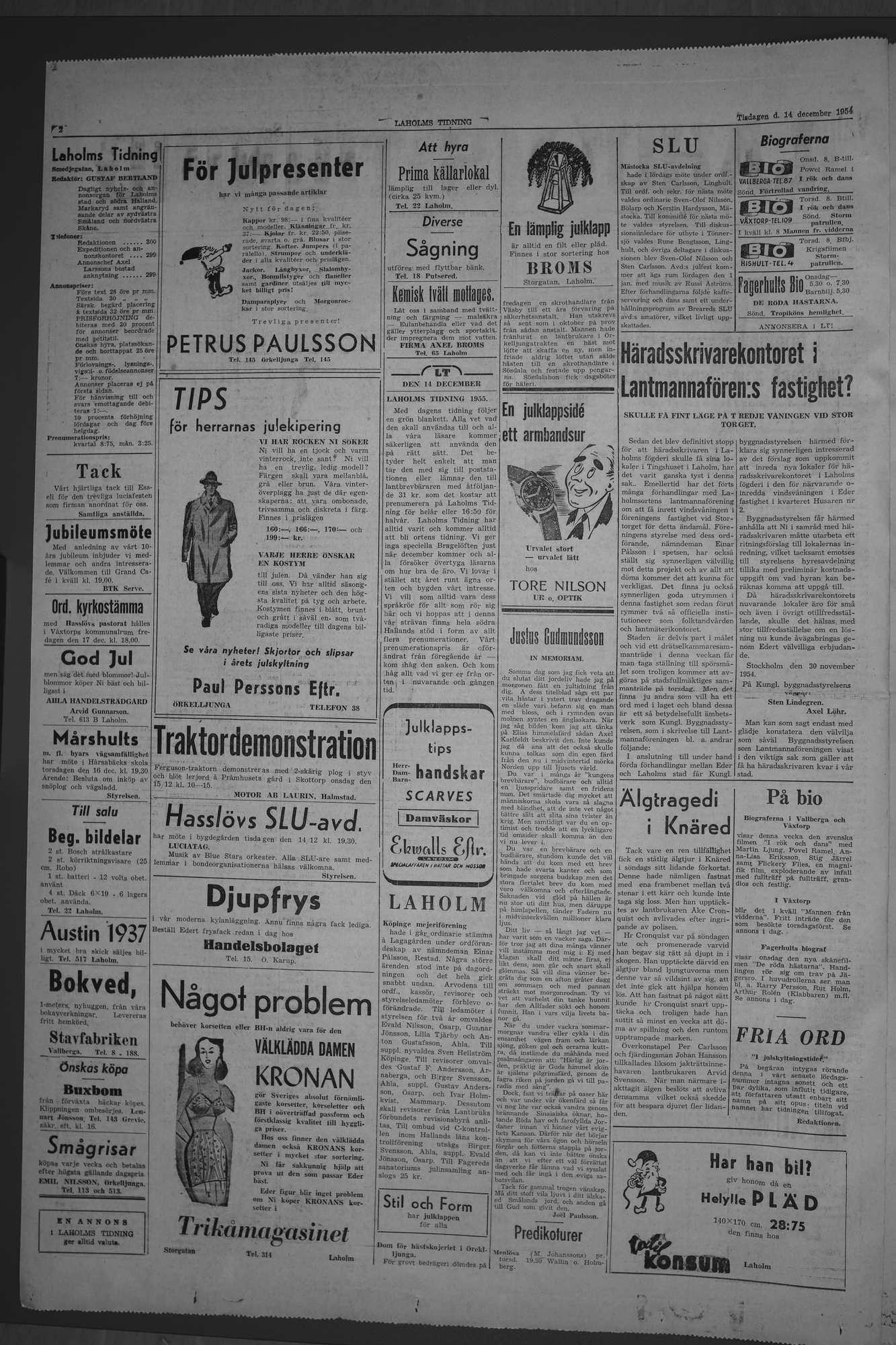 Laholms Tidning Tisdag 14 december 1954, sida 2