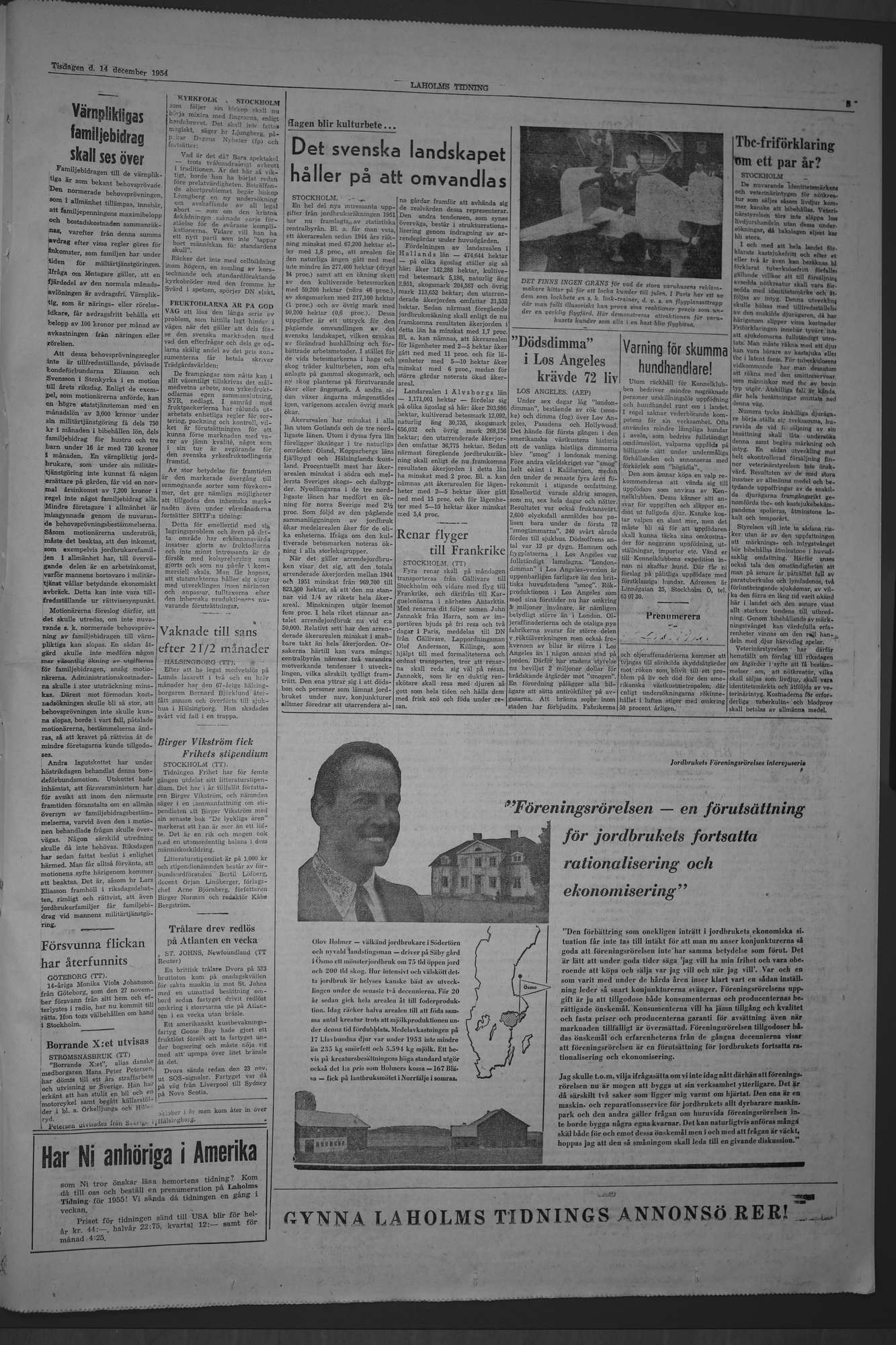 Laholms Tidning Tisdag 14 december 1954, sida 5