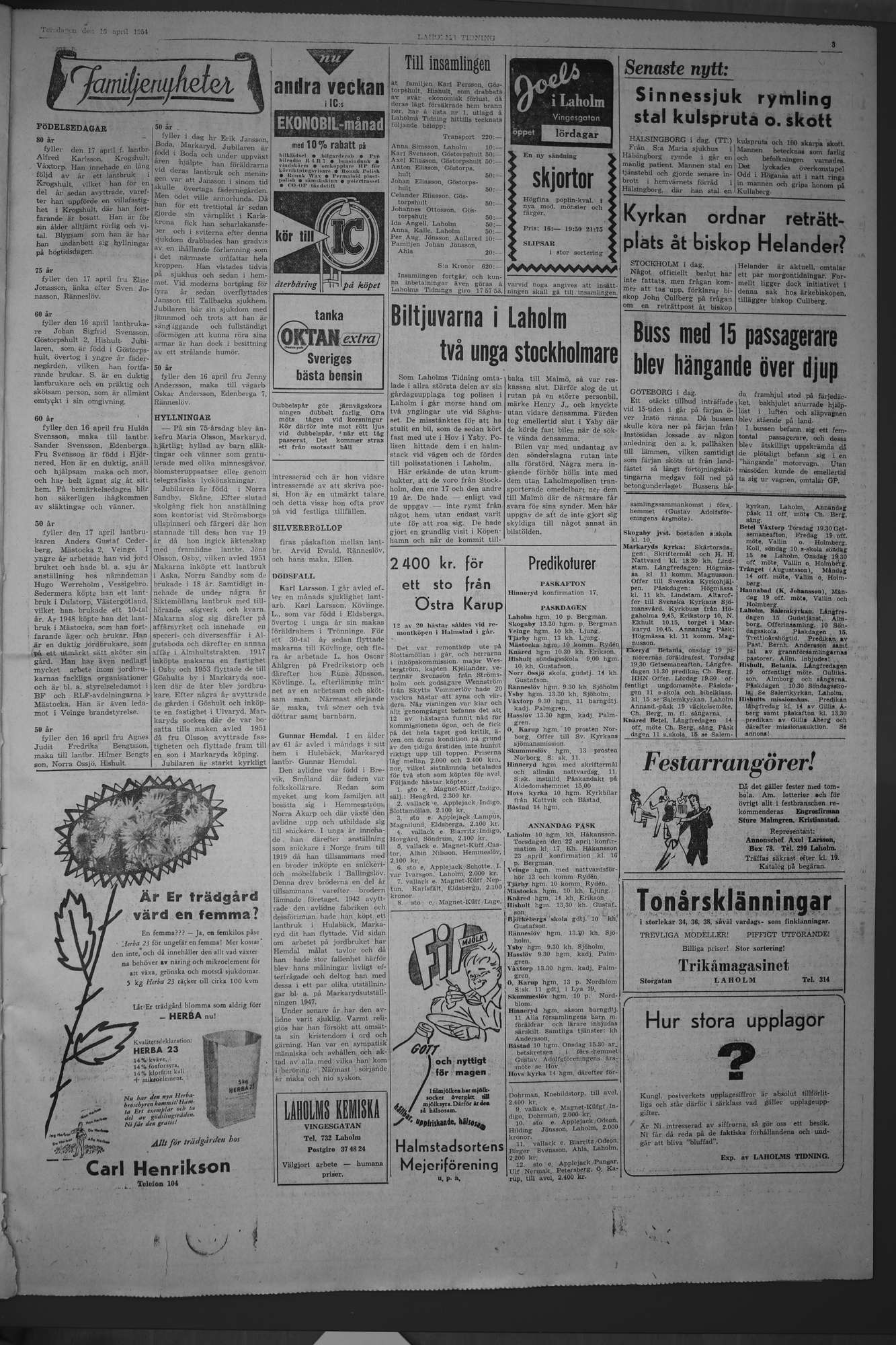 Laholms Tidning Torsdag 15 april 1954, sida 3