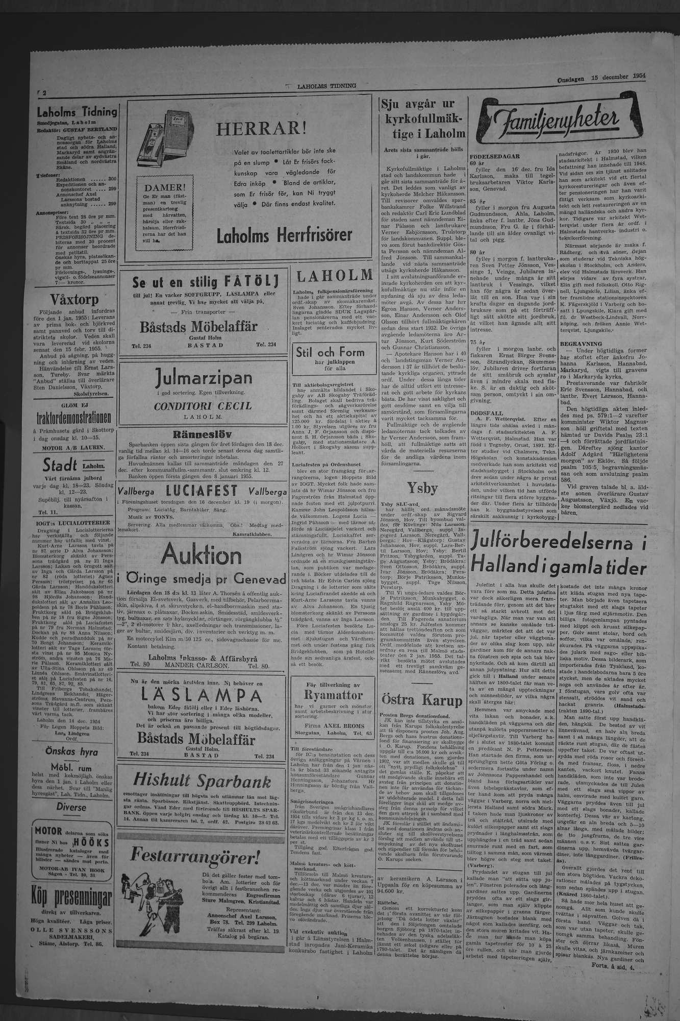 Laholms Tidning Onsdag 15 december 1954, sida 2
