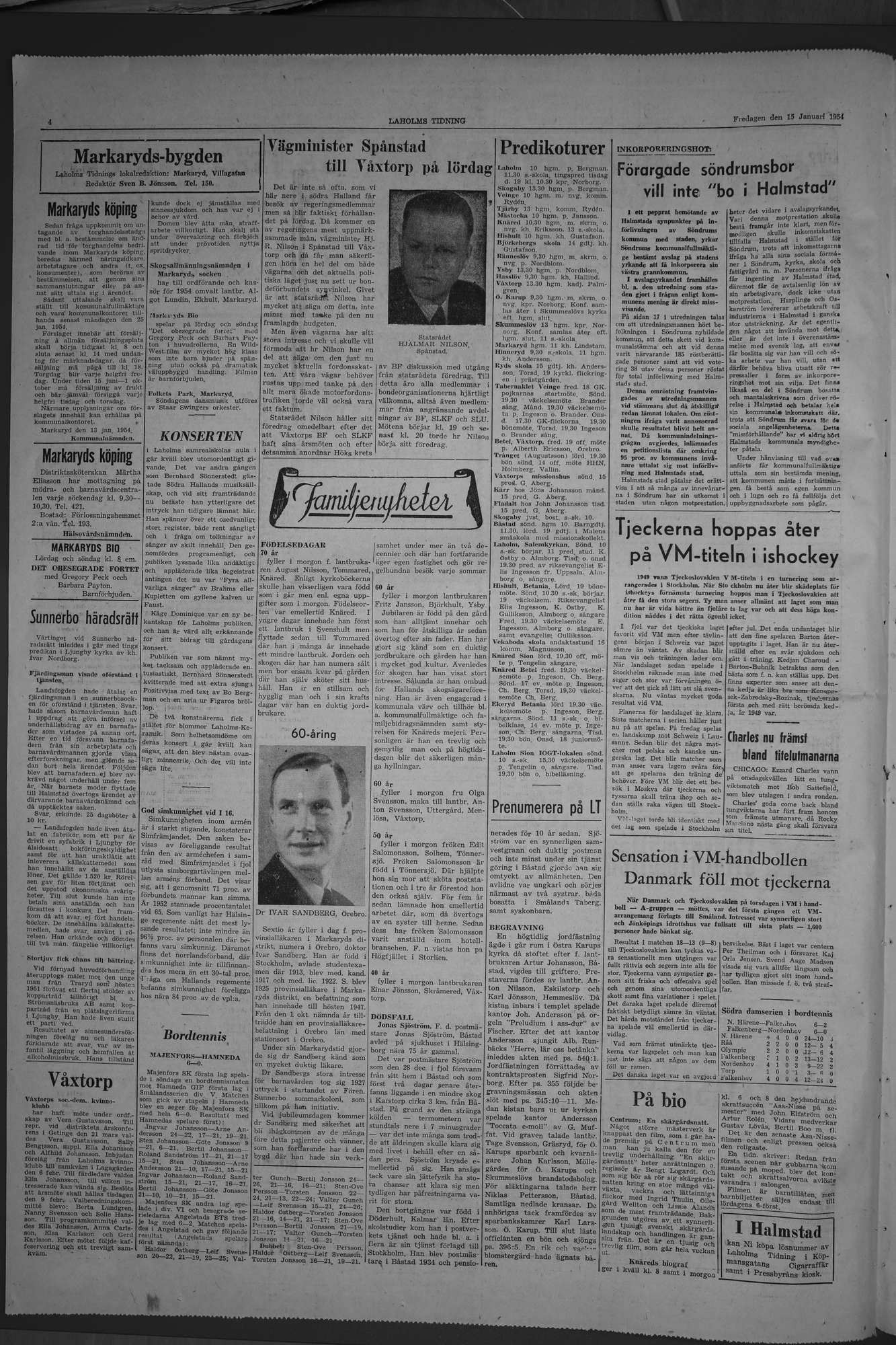 Laholms Tidning Fredag 15 januari 1954, sida 4