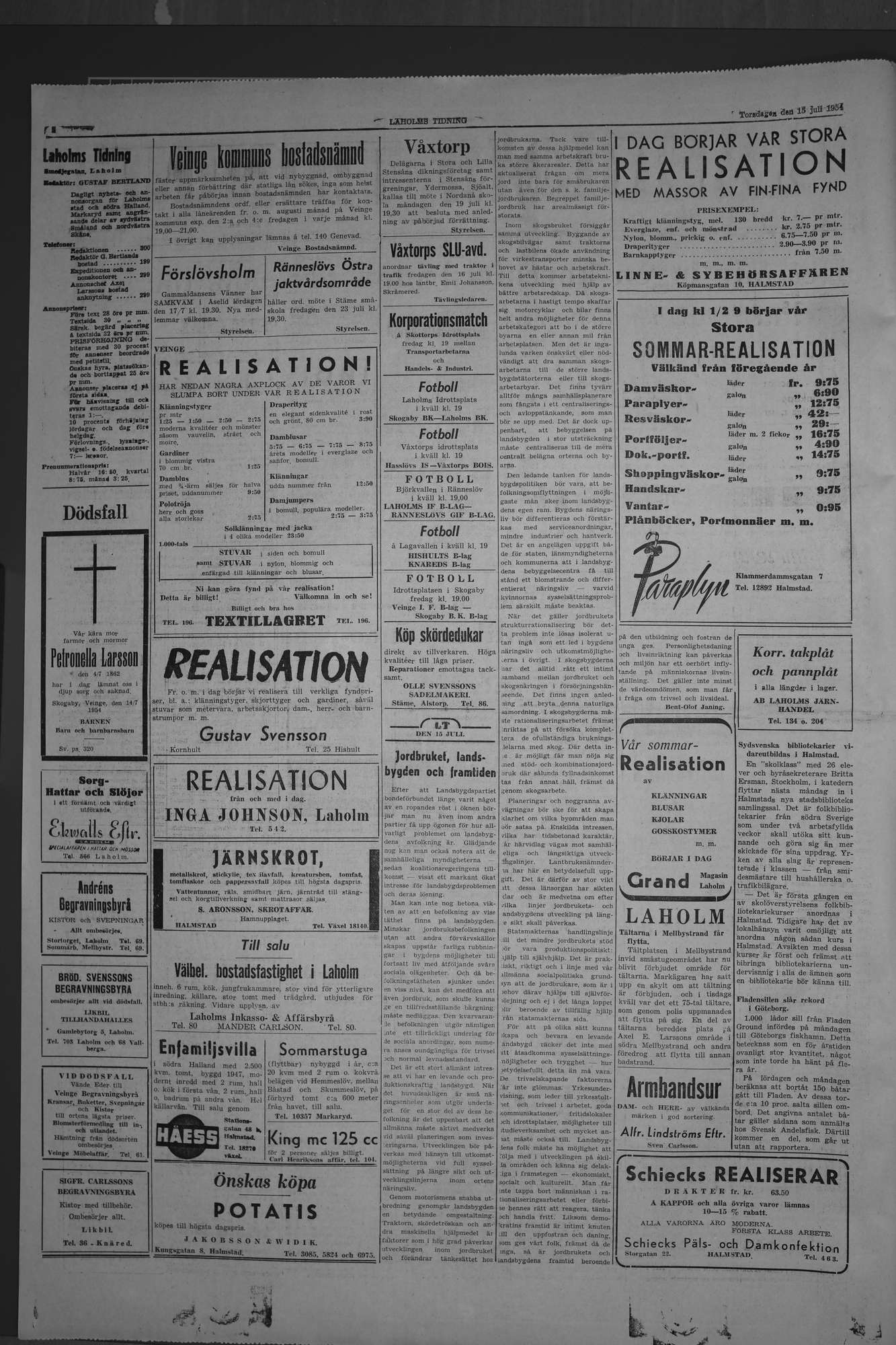 Laholms Tidning Torsdag 15 juli 1954, sida 2