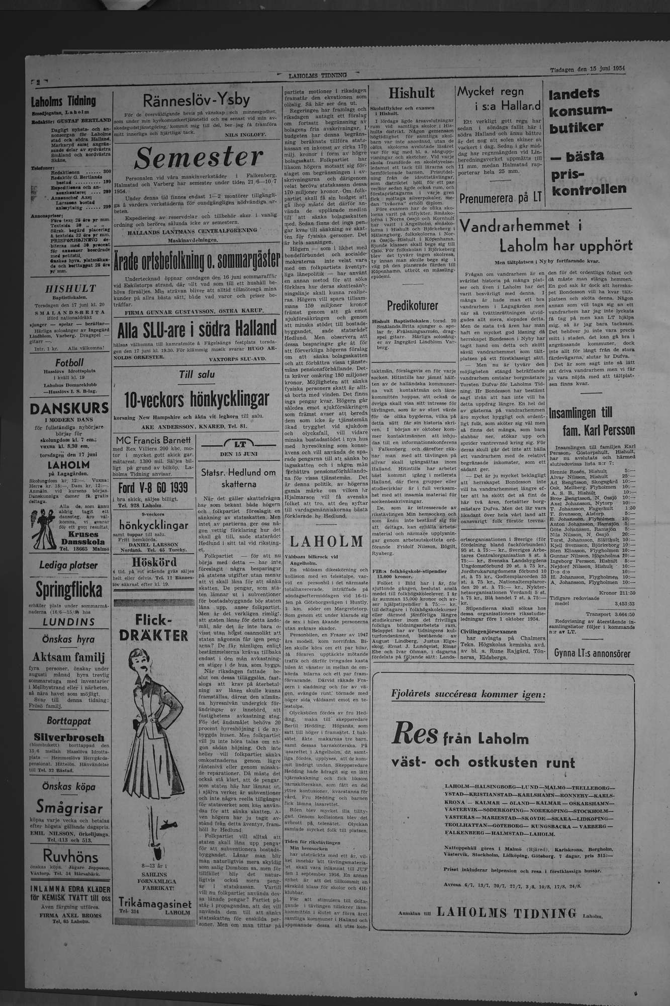 Laholms Tidning Tisdag 15 juni 1954, sida 2
