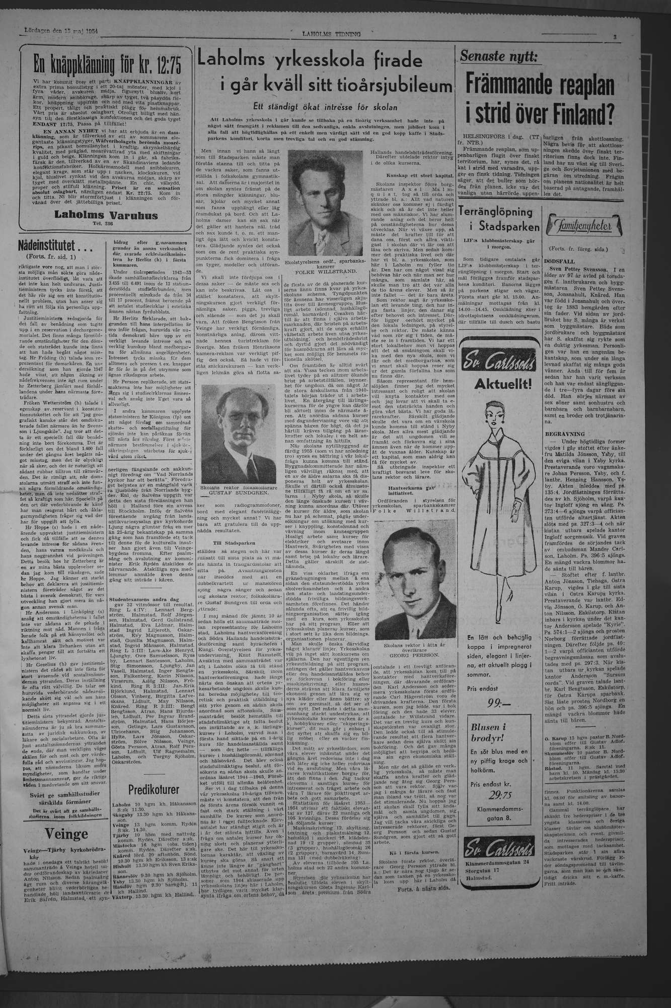 Laholms Tidning Lördag 15 maj 1954, sida 3