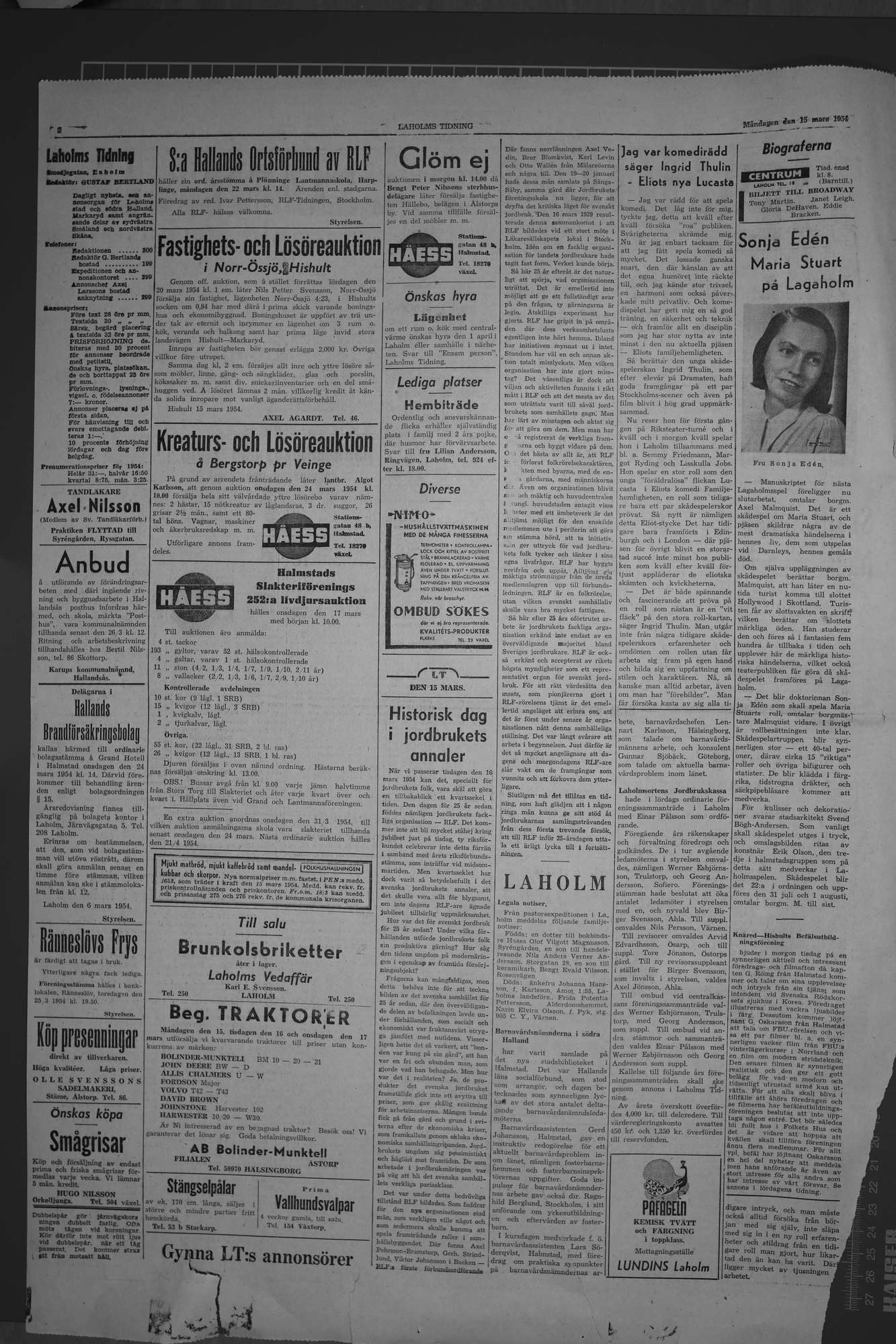 Laholms Tidning Måndag 15 mars 1954, sida 2