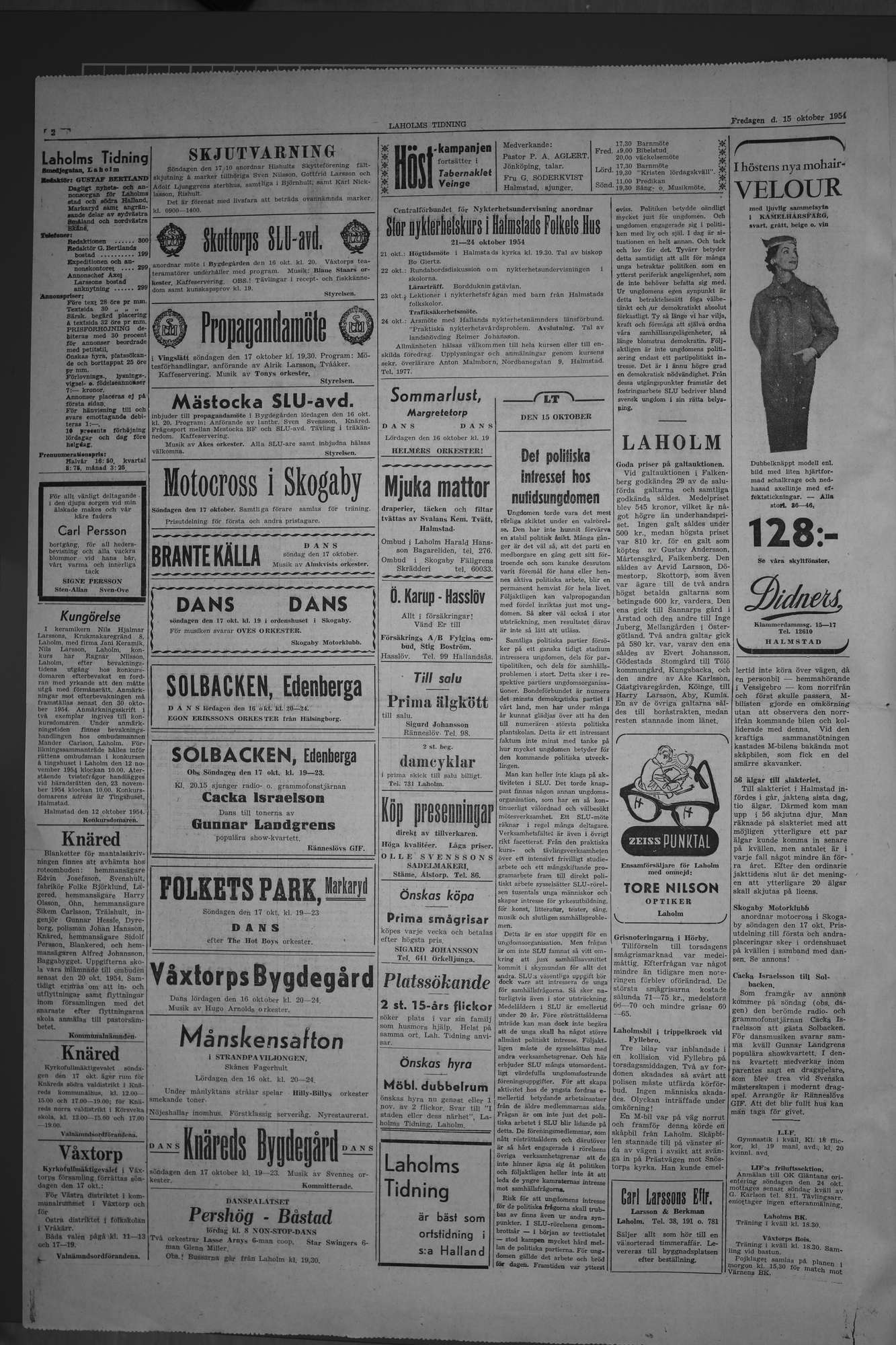 Laholms Tidning Fredag 15 oktober 1954, sida 2