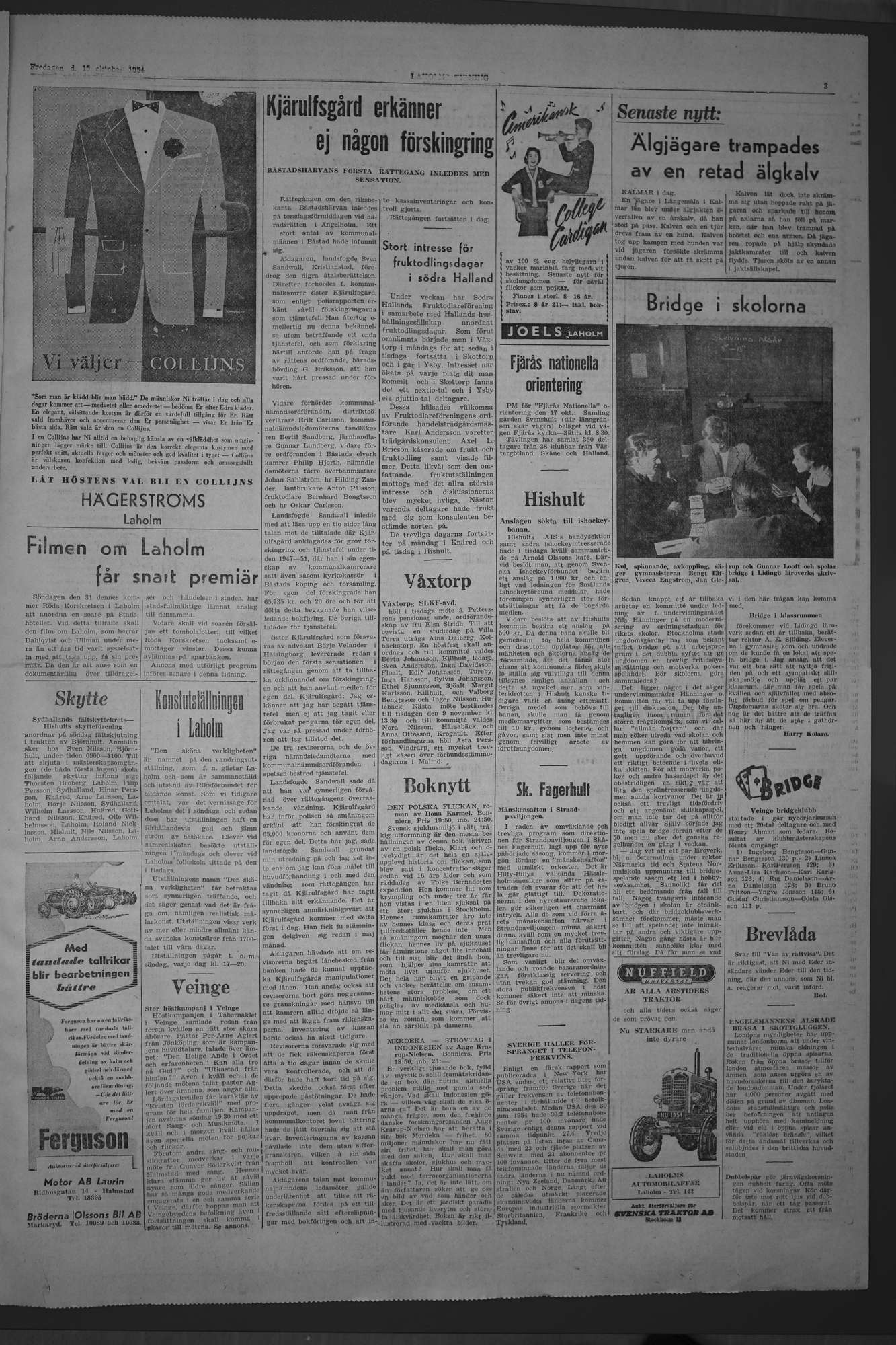 Laholms Tidning Fredag 15 oktober 1954, sida 3