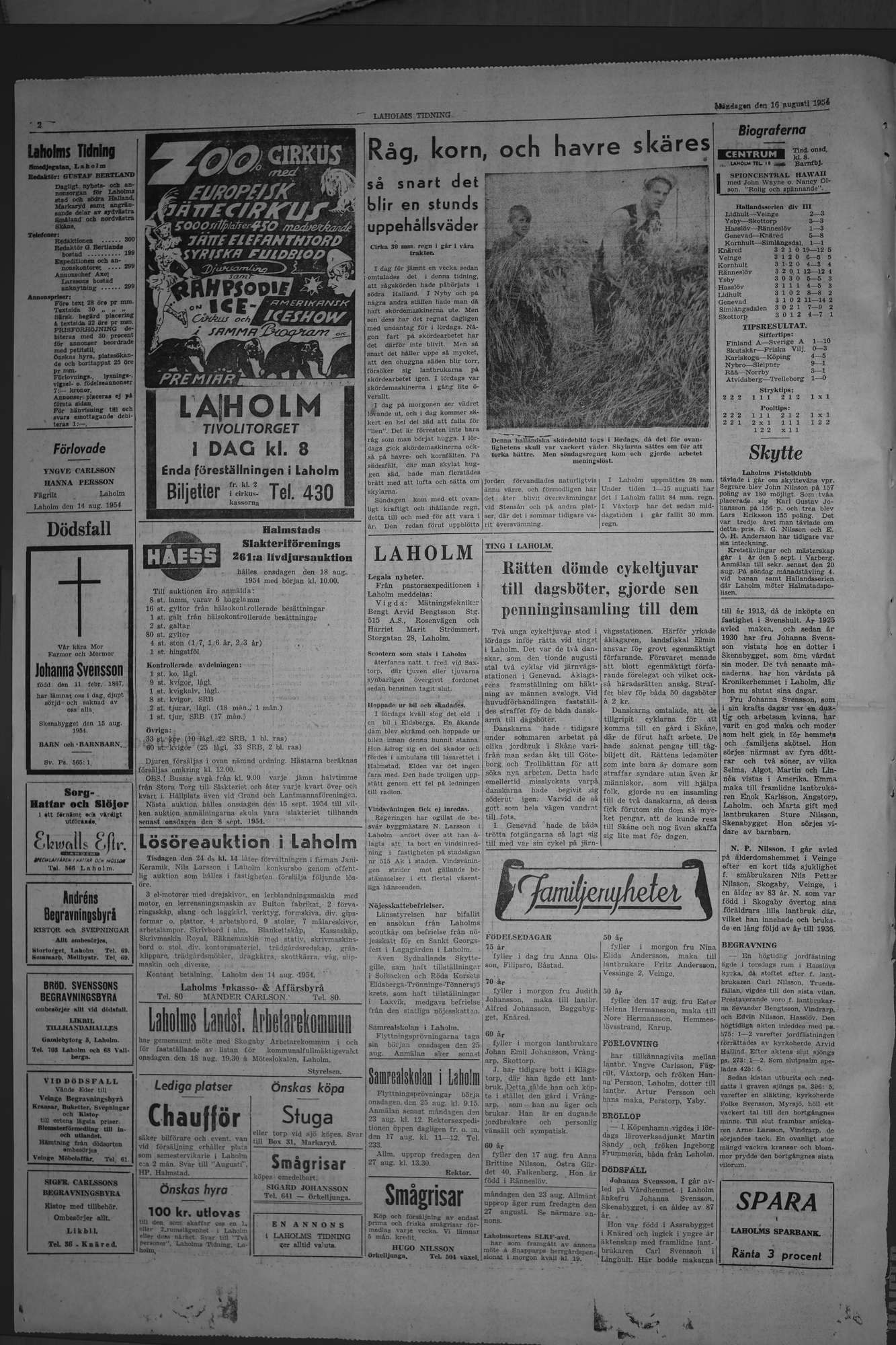 Laholms Tidning Måndag 16 augusti 1954, sida 2