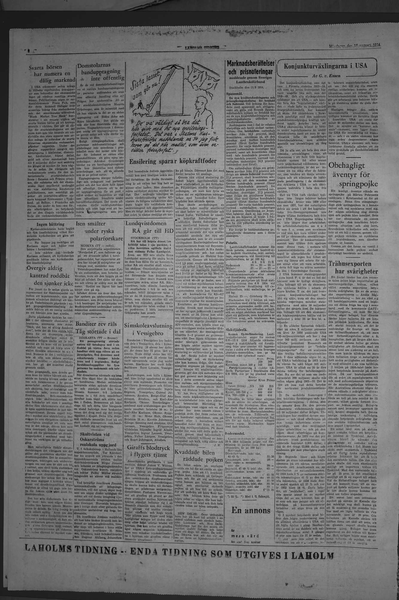 Laholms Tidning Måndag 16 augusti 1954, sida 6