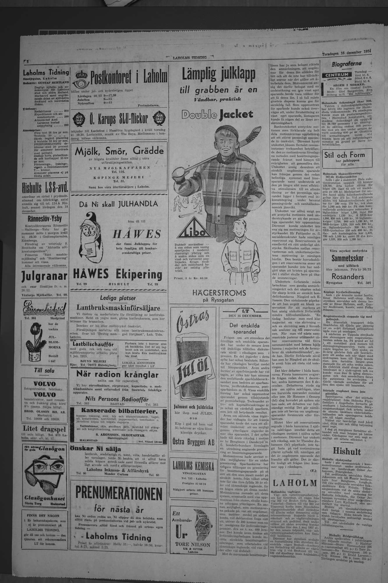 Laholms Tidning Torsdag 16 december 1954, sida 2