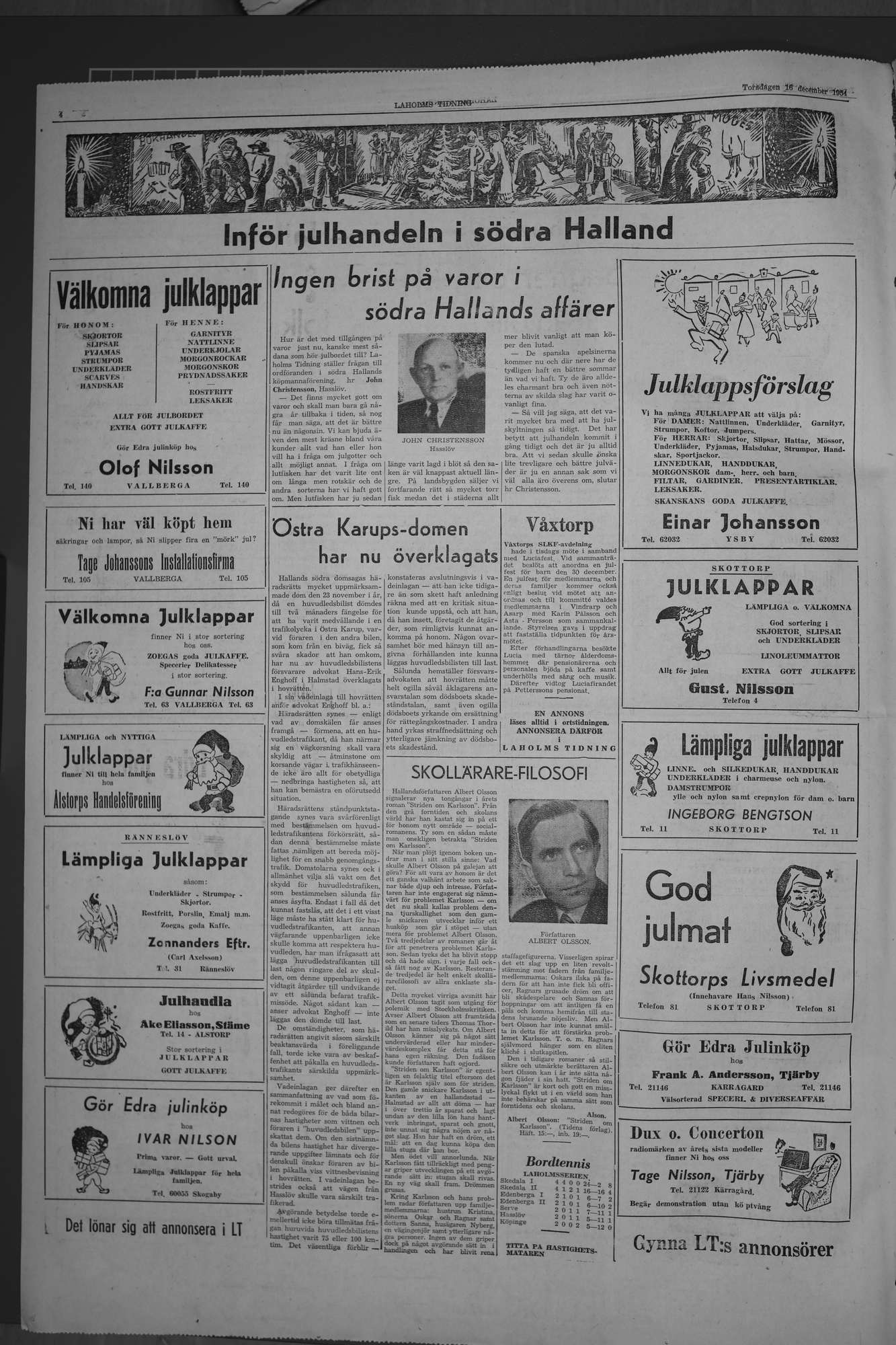 Laholms Tidning Torsdag 16 december 1954, sida 4