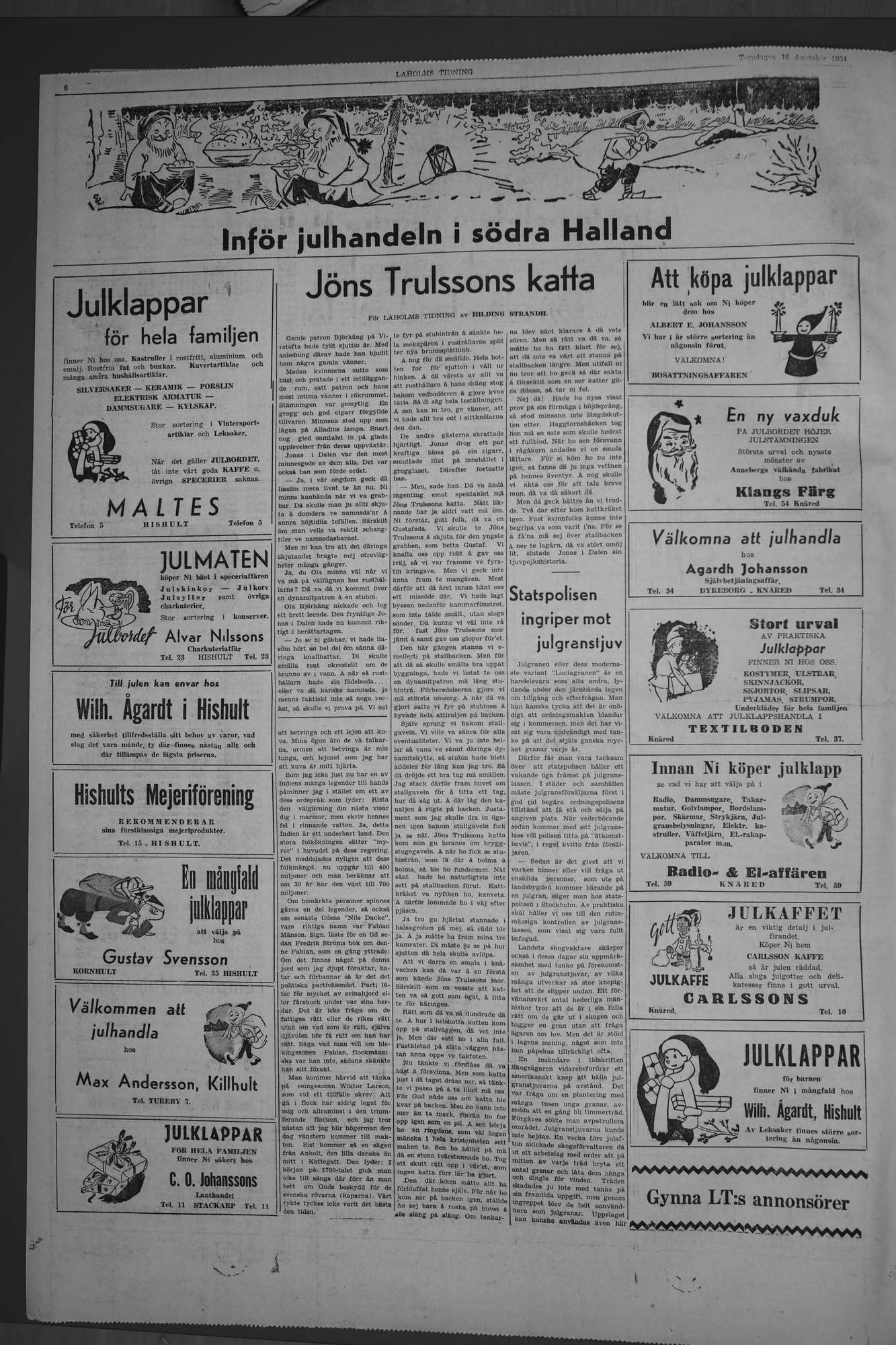 Laholms Tidning Torsdag 16 december 1954, sida 6
