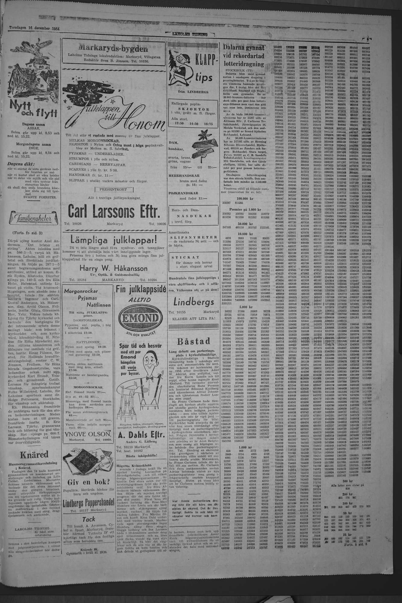 Laholms Tidning Torsdag 16 december 1954, sida 7