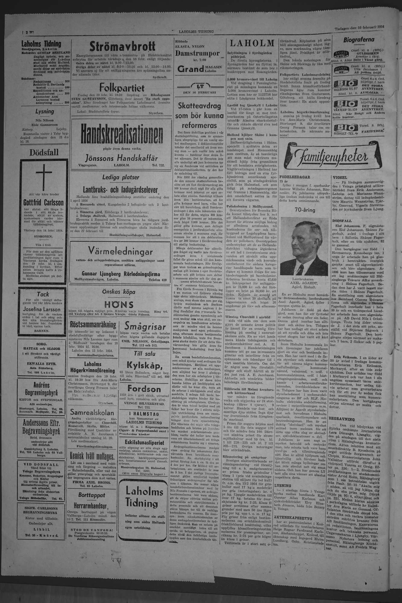 Laholms Tidning Tisdag 16 februari 1954, sida 2