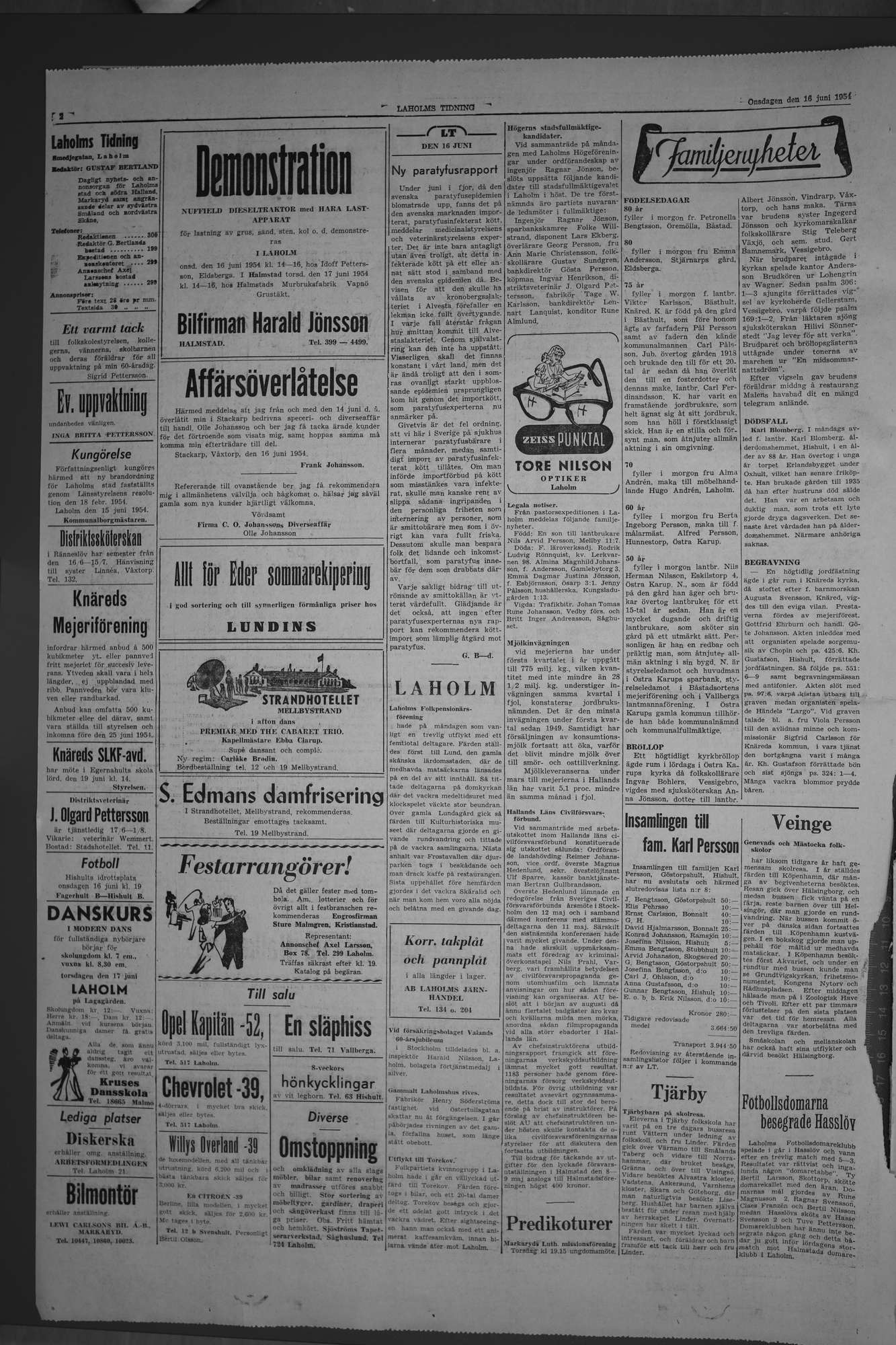 Laholms Tidning Onsdag 16 juni 1954, sida 2
